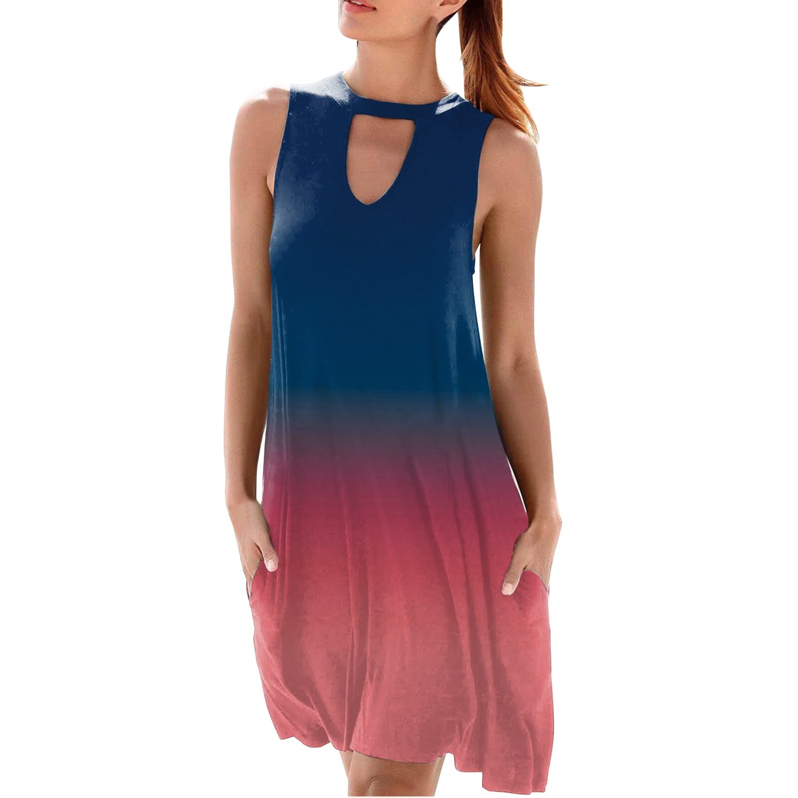 Women's Boho Floral Summer Dress - Sleeveless Retro Tie Waist Casual Dress with Pockets for Wedding Guest, Beach Vacation & Outdoor Events