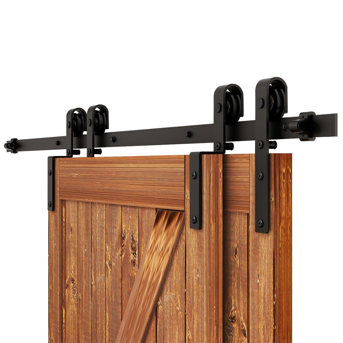 AONAYIOA 6FT Bypass Sliding Barn Door Hardware Kit - Double Wooden Doors Single Track System for 70