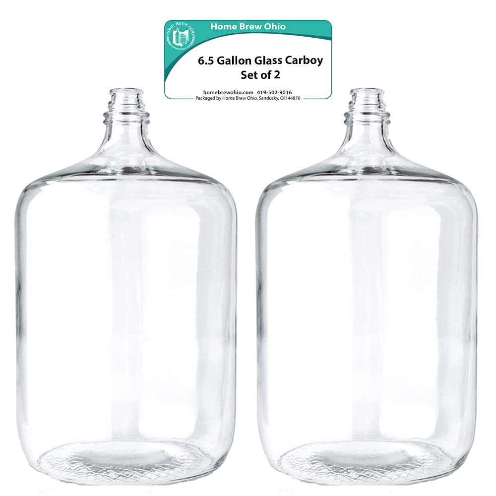 Home Brew Ohio 6.5 Gallon Glass Carboy Set of 2 - Premium Fermentation Vessels for Beer, Wine & Mead Making - Perfect for Home Brewing & Craft Beverage Production
