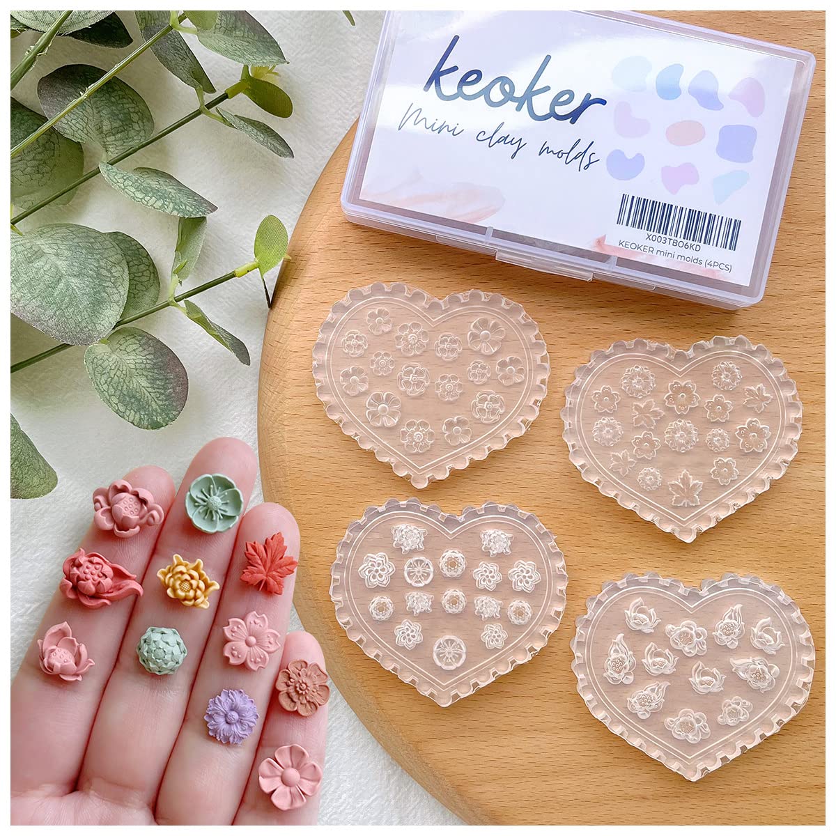 KEOKER 4PCS Floral Polymer Clay Molds for Jewelry Making - DIY Miniature Clay Cutters for Earrings, Pendants & Crafts | Perfect for Polymer Clay Art, Resin Jewelry & Home Decor Projects