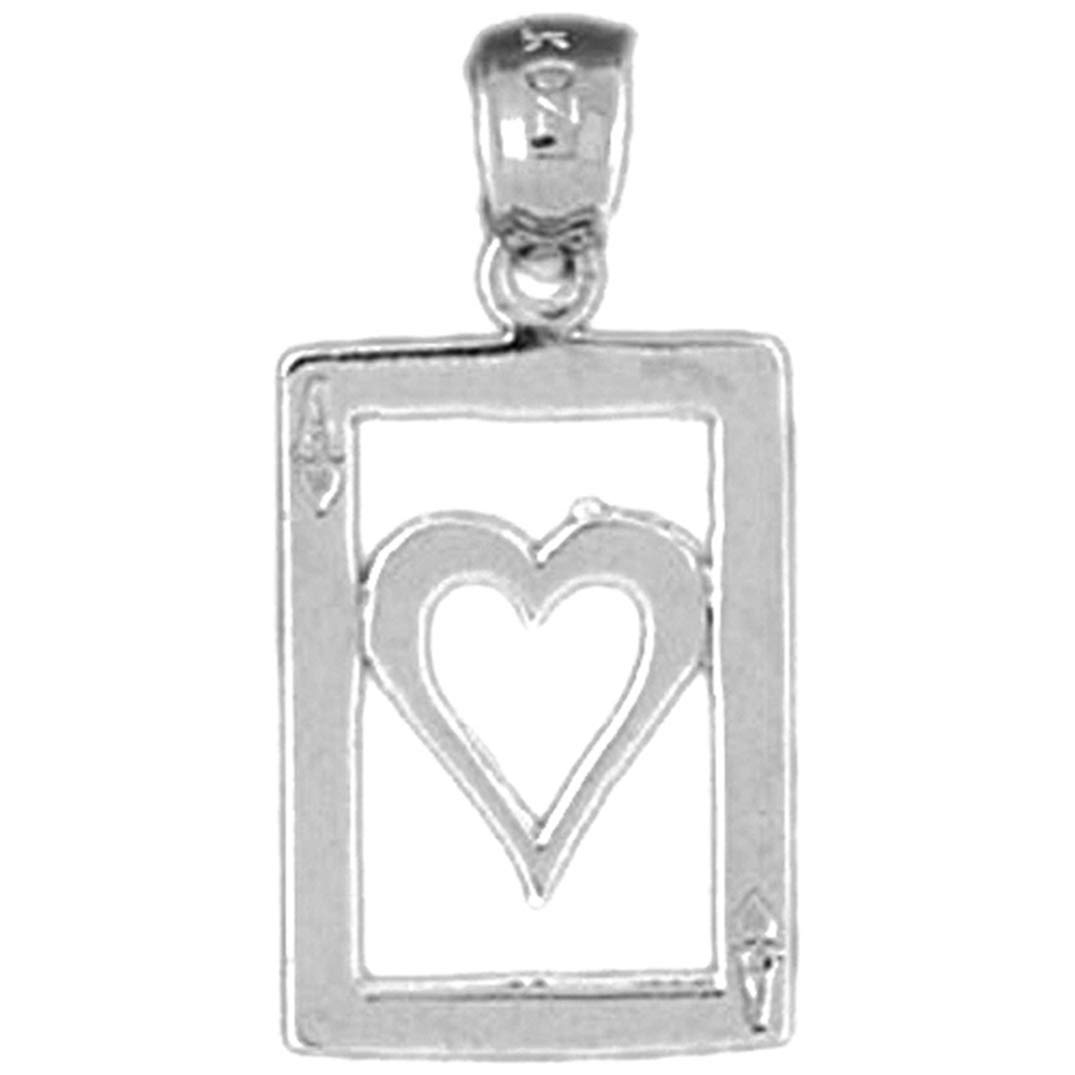 14K White Gold Playing Cards Ace of Hearts Pendant - 24mm Elegant Jewelry for Women | Perfect Gift for Card Game Lovers & Valentine's Day