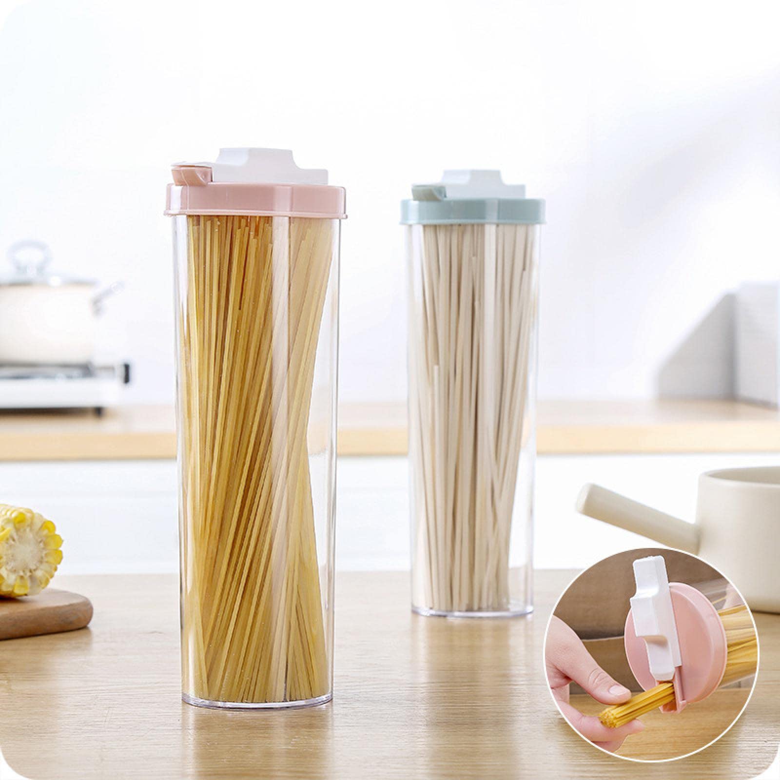 Pink Airtight Kitchen Storage Jar for Noodles & Pasta - Hanging Round Food Container for Pantry Organization & Space Saving