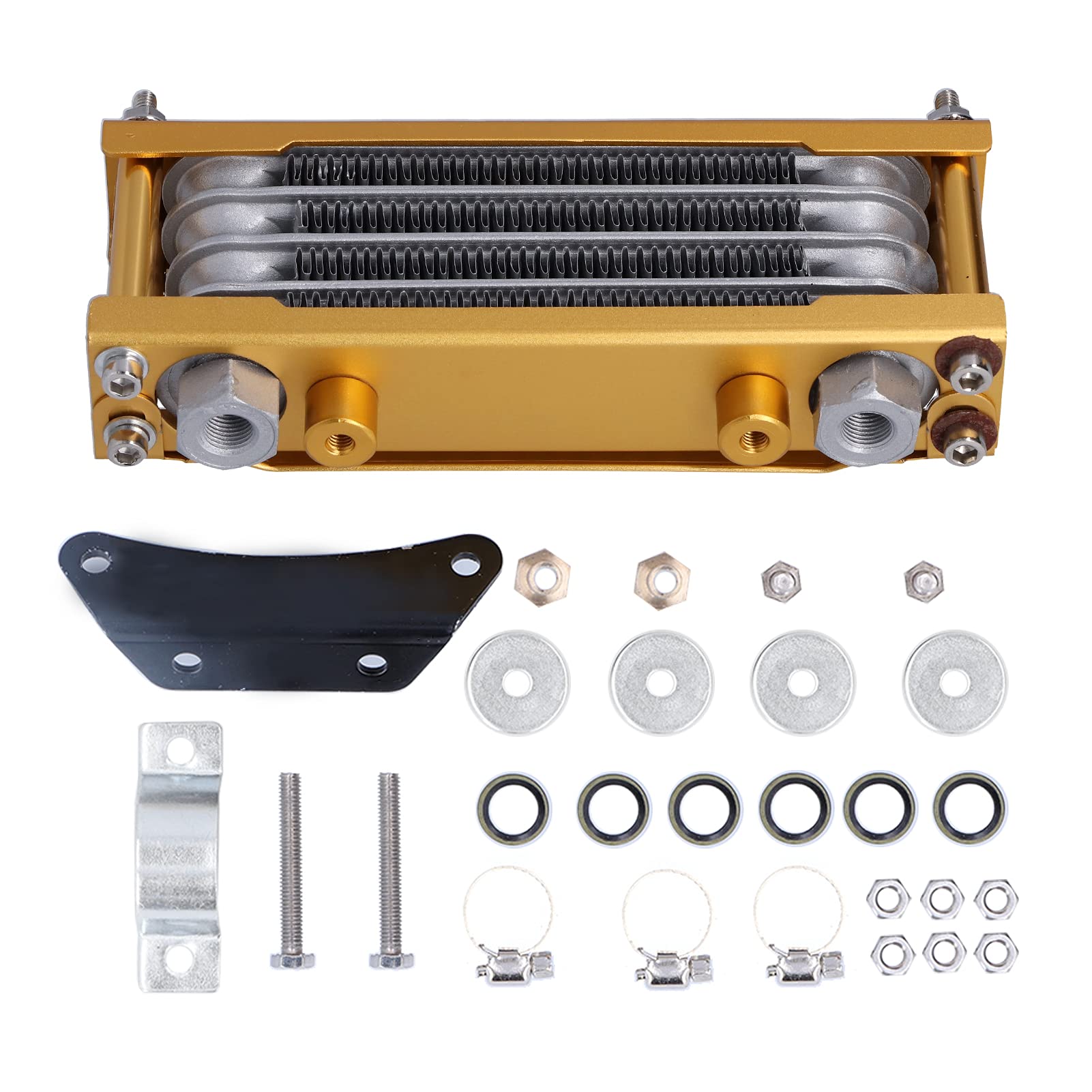 Universal Oil Cooler Kit for 125cc-250cc Motorcycle/ATV - Gold Radiator with Mounting Accessories for Off-Road & Dirt Bikes
