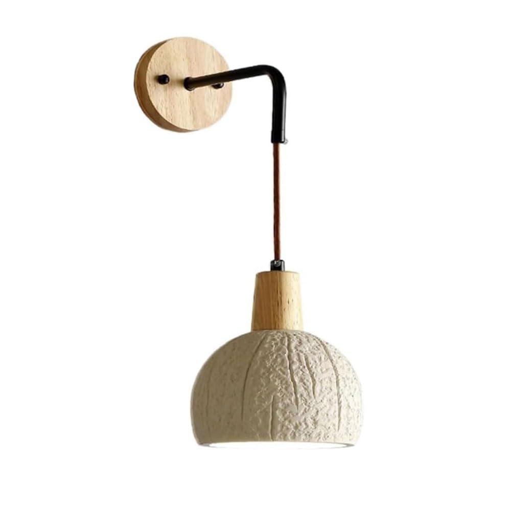 Vintage Solid Wood Wall Sconce with Microcement Shade - Retro Indoor Wall Lamp for Living Room, Dining Room, Bedroom & Study | Perfect for Ambient Lighting and Home Decor