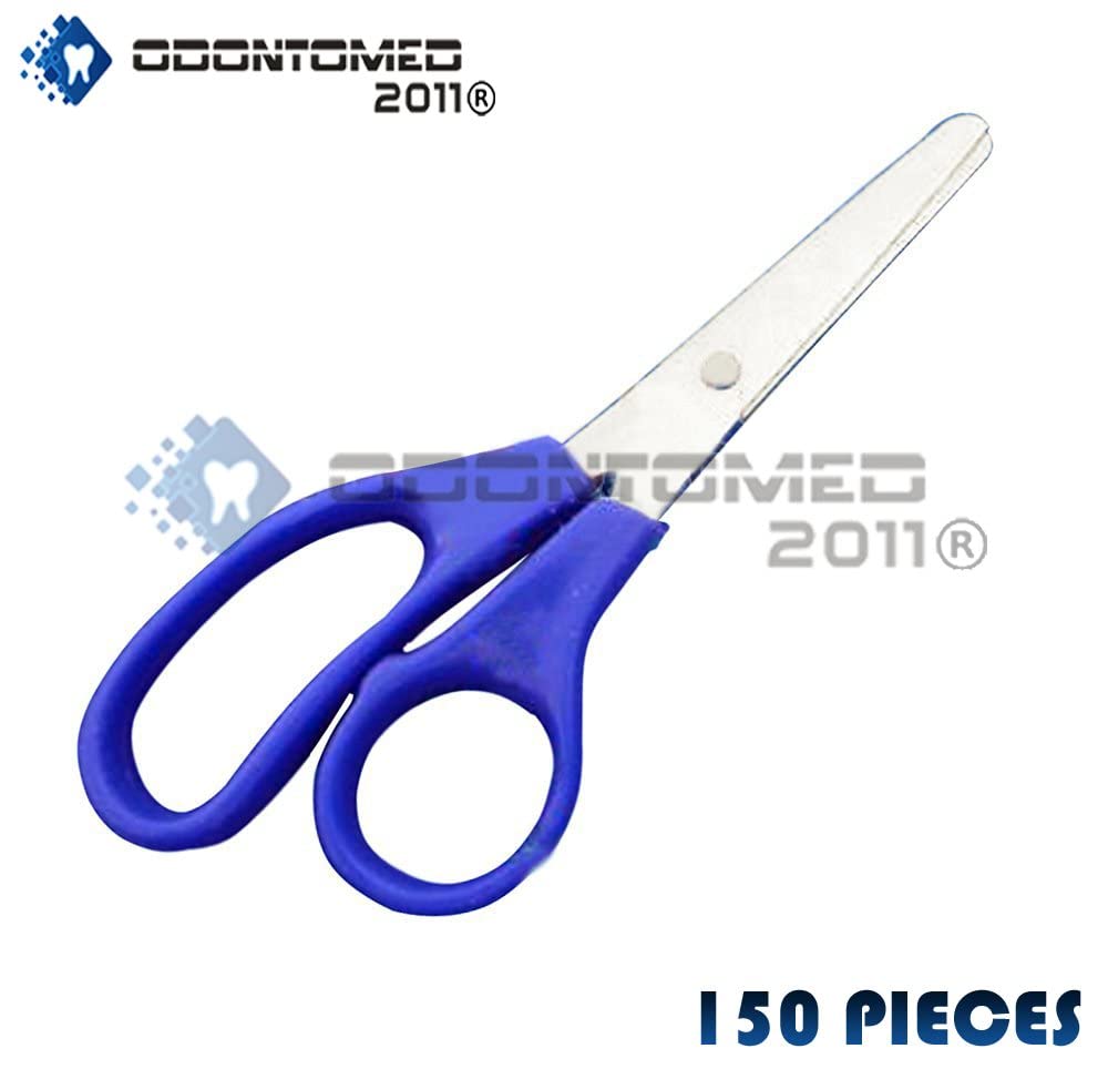 OdontoMed2011 150-Piece School Scissors Set - 12.5cm Blue Handle Blunt Tip Safety Scissors for Kids, Classroom & Craft Paper Cutting | Perfect for Arts & Crafts, School Projects, and Office Use