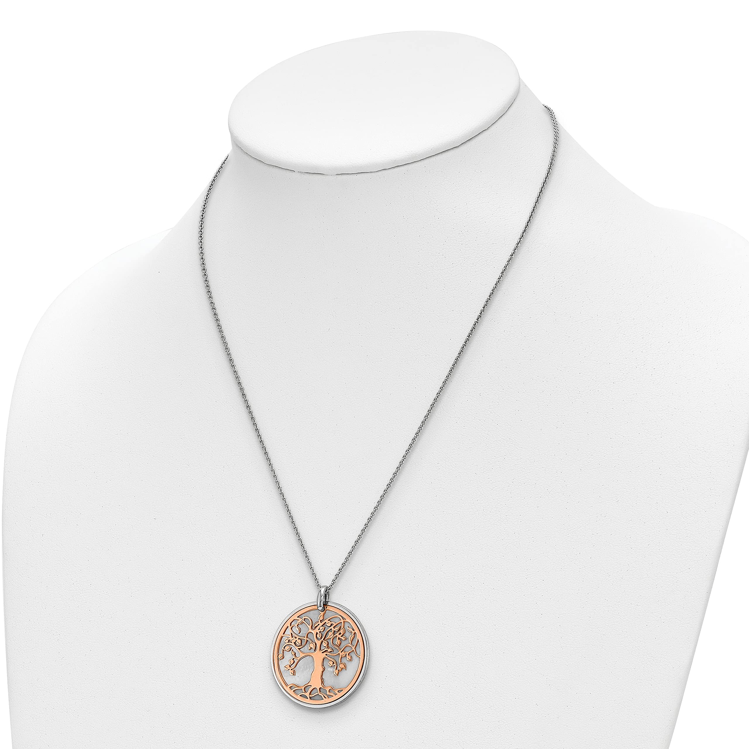 Sterling Silver & Rose Gold Tree of Life Necklace with Mother of Pearl - 17.5