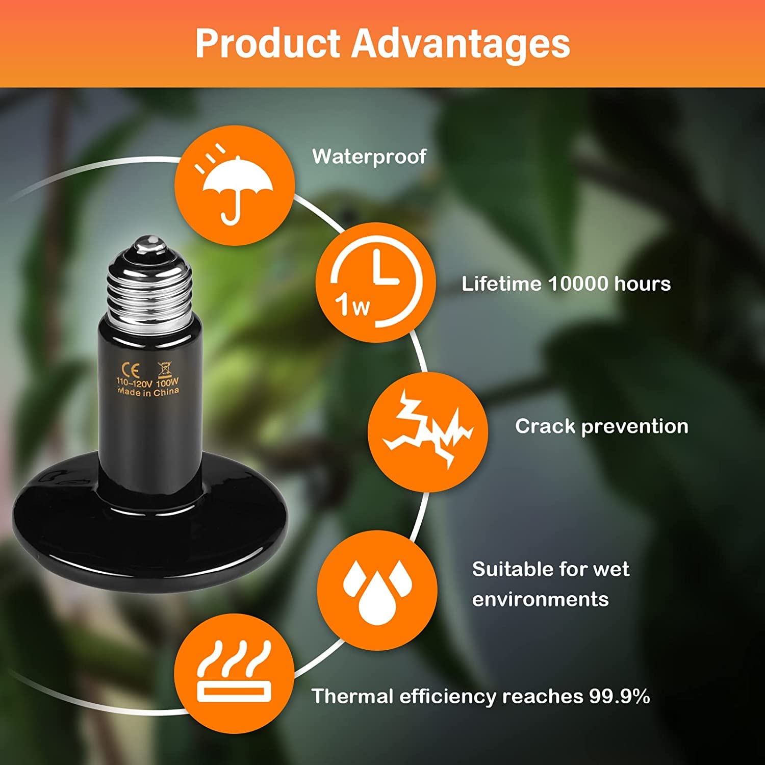 HealSmart 100W Ceramic Heat Emitter Bulb - No Light Reptile Heating Lamp for Bearded Dragons, Snakes, Turtles & Terrariums - Ideal for Amphibian Pets, Chicken Coops & Reptile Brooders - Black