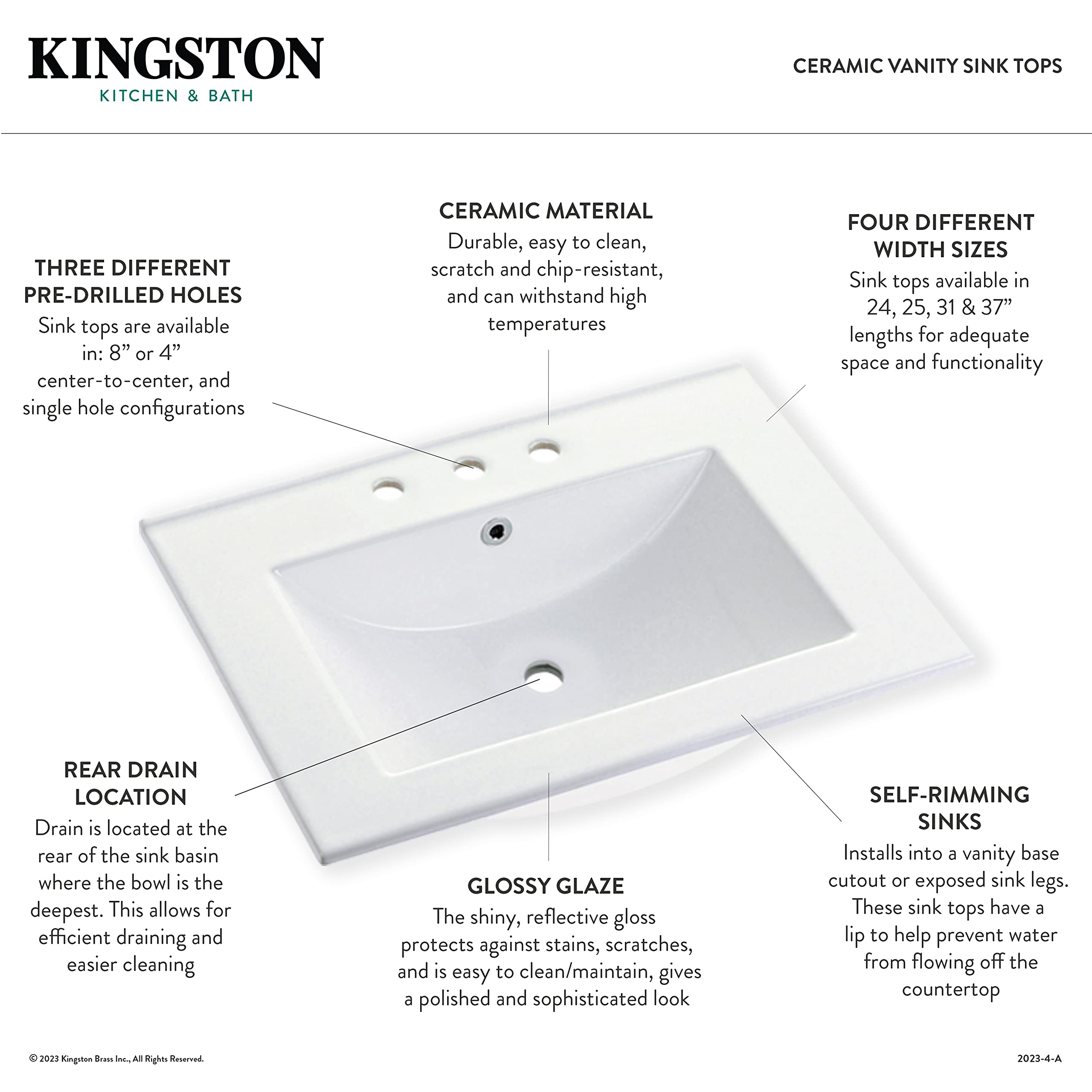 Kingston Brass LBT312271 Continental White Vanity Sink Top - Perfect for Bathroom Remodeling & Modern Home Decor