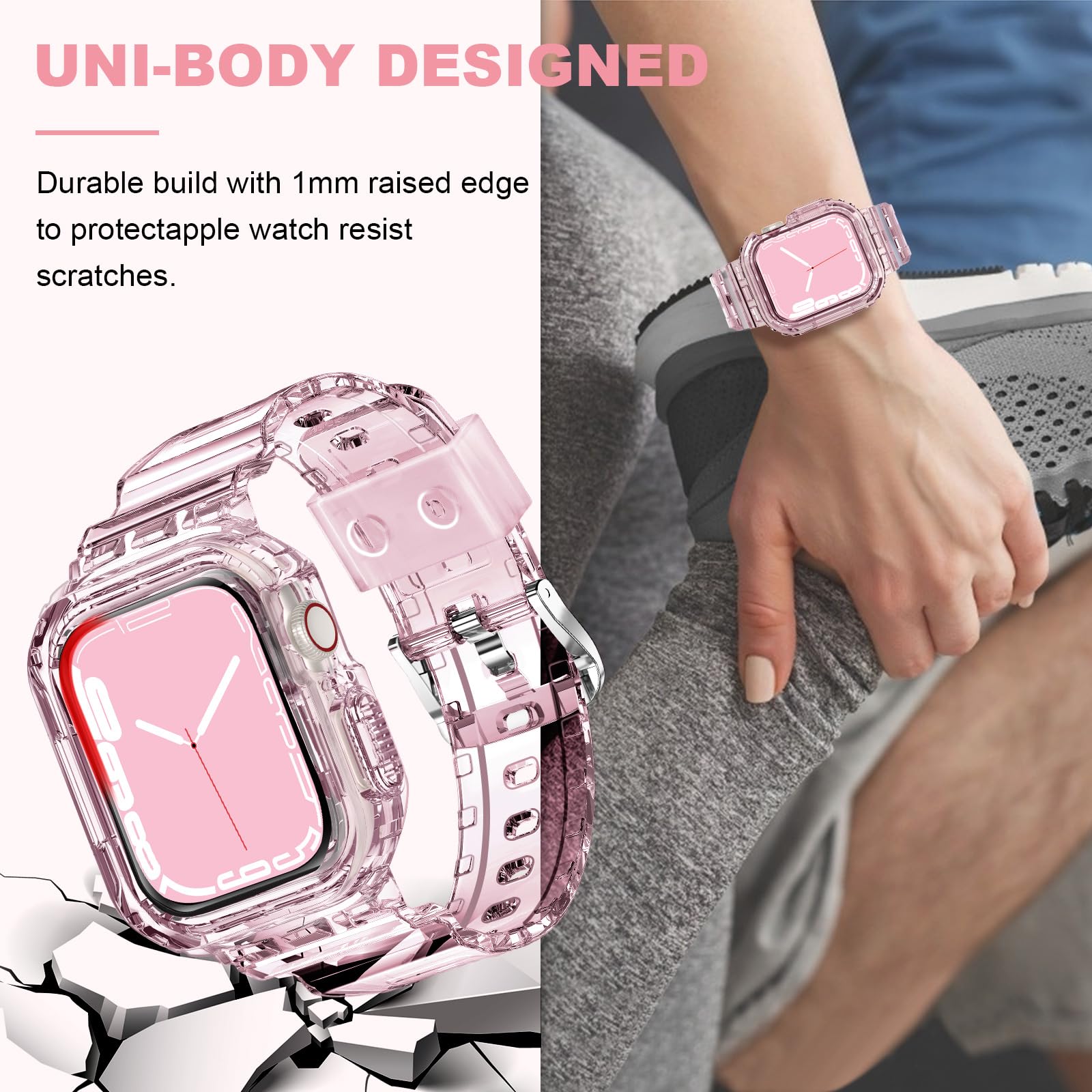 XYF Crystal Clear Apple Watch Band with Bumper Case - Compatible with iWatch Ultra 2/1, Series 9/8/7/SE/6/5/4/3/2/1 - 45mm 44mm 42mm 41mm 40mm 38mm - Sporty Jelly Strap for Men & Women - Perfect for Gym, Running & Everyday Wear