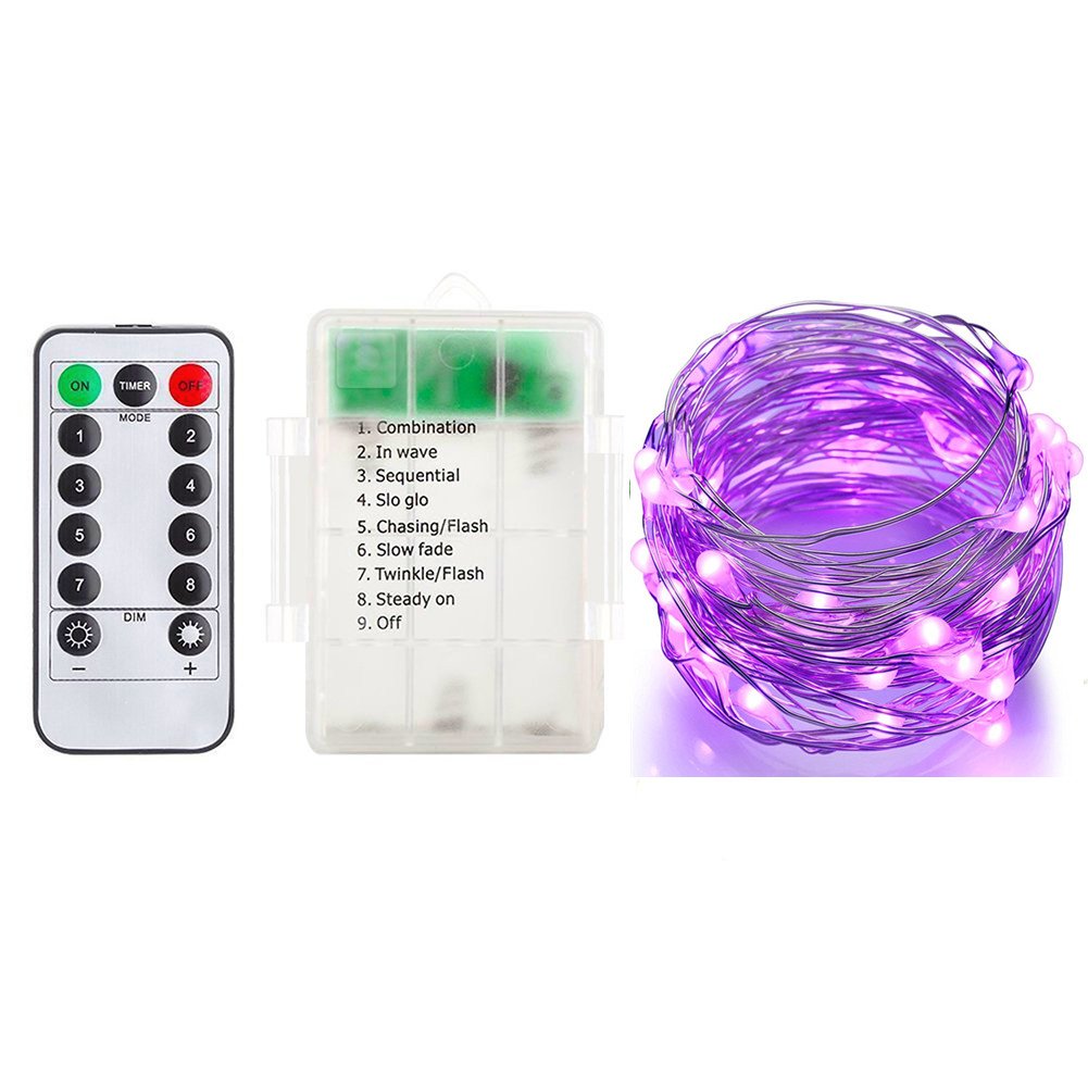 120 LED Copper Wire Fairy Lights - 8 Modes, 40FT Battery Operated with Remote Control - Waterproof Firefly String Lights for Bedroom, Wedding, Party, Garden, Patio Decor - DIY Home & Outdoor Decoration (Purple)