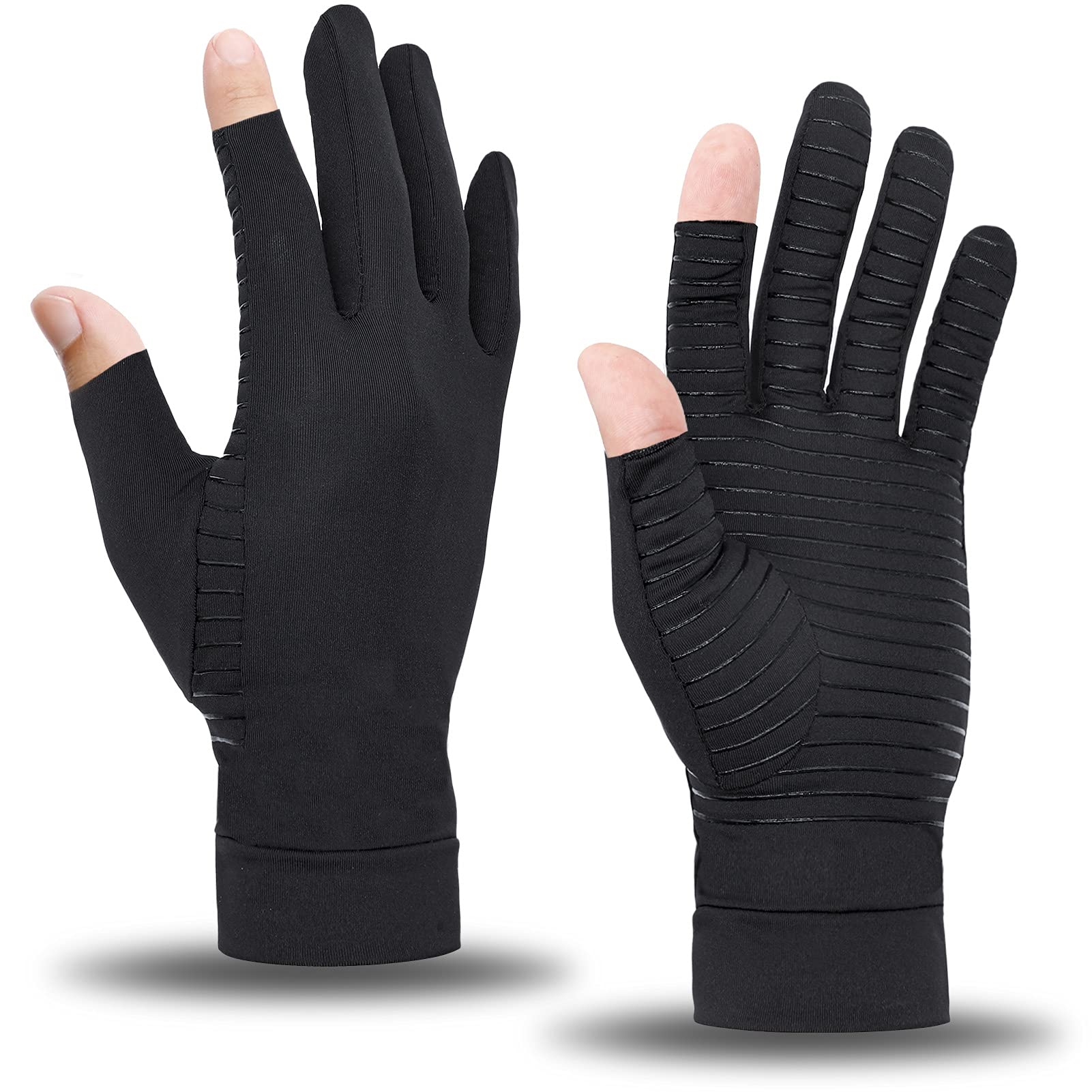 Copper Arthritis Gloves for Men & Women - Open Fingertip Compression Gloves for Pain Relief (1 Pair) - Ideal for Typing, Driving & Daily Activities