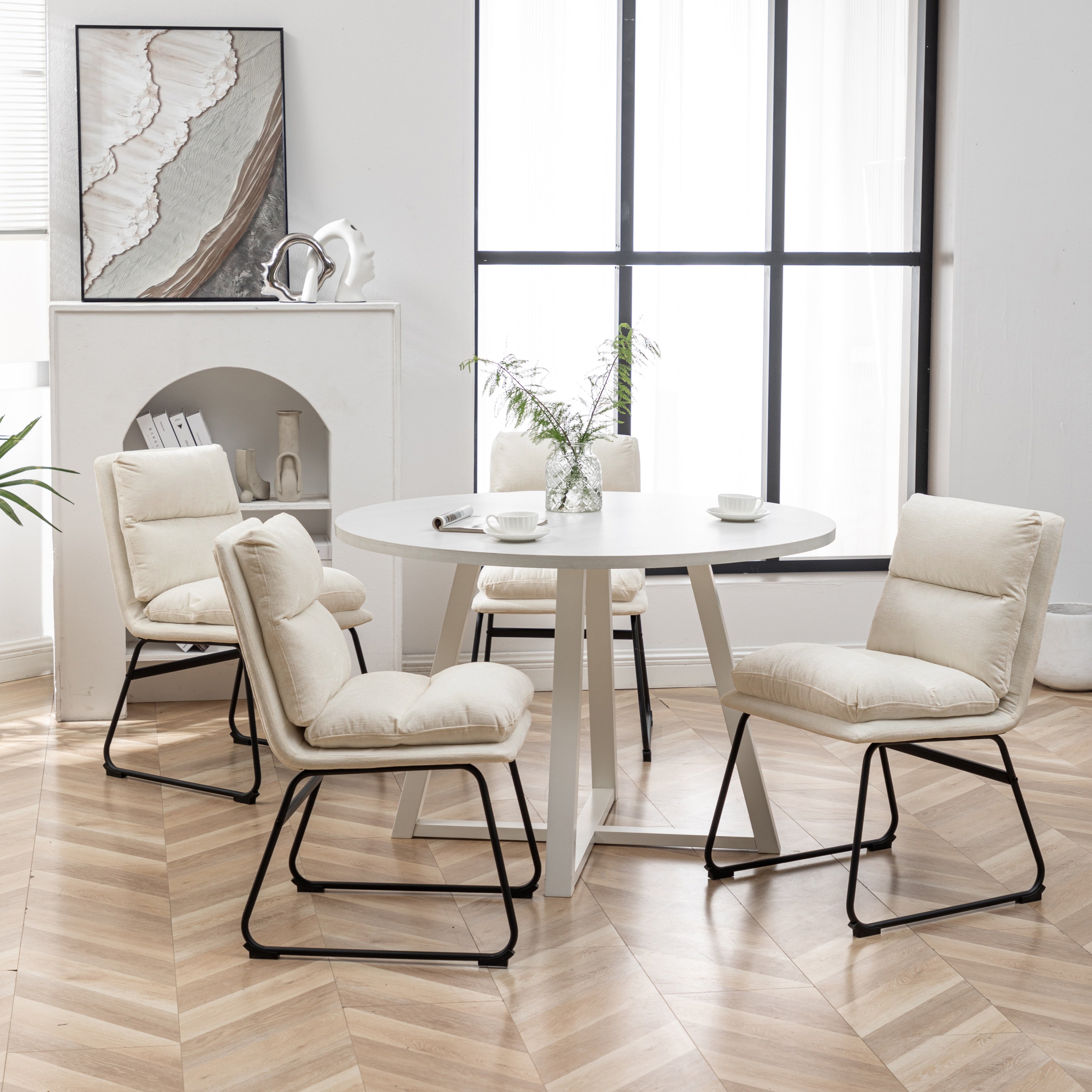 Roundhill Furniture Innes 5-Piece Round Dining Set with Trestle Table & 4 Stylish Chairs - Perfect for Small Spaces, Breakfast Nooks & Cozy Family Meals