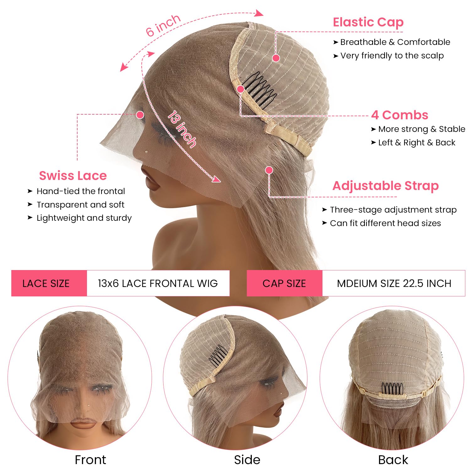 Ash Blonde Bob Wigs Human Hair 180% Density 13x6 HD Lace Frontal Wig for Women - Virgin Hair Silky Straight Glueless Pre-Plucked with Baby Hair - 8 Inch Short Bob Wig Blunt Cut - Perfect for Cosplay, Daily Wear & Special Occasions