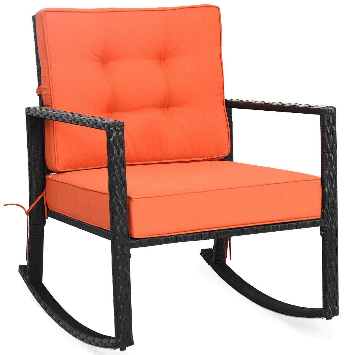 **Outdoor Patio Rattan Rocking Chair with Cushion - Wicker Glider Rocker for Lawn, Deck, Garden & Camping - Comfortable Mikalo Chair for Relaxing & Lounging**