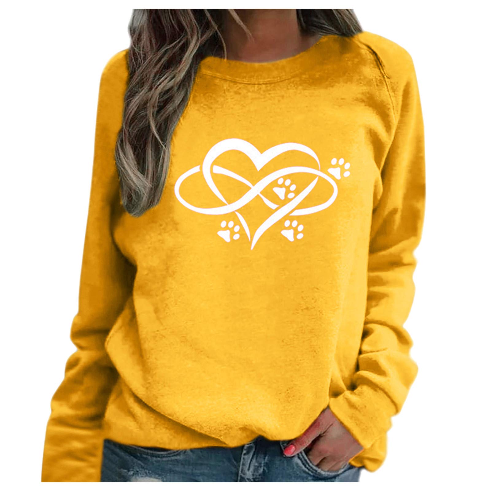 Women's Casual Footprint Print Raglan Long Sleeve Blouse - Loose Fit Dressy Tops for Work, Weekend & Everyday Wear