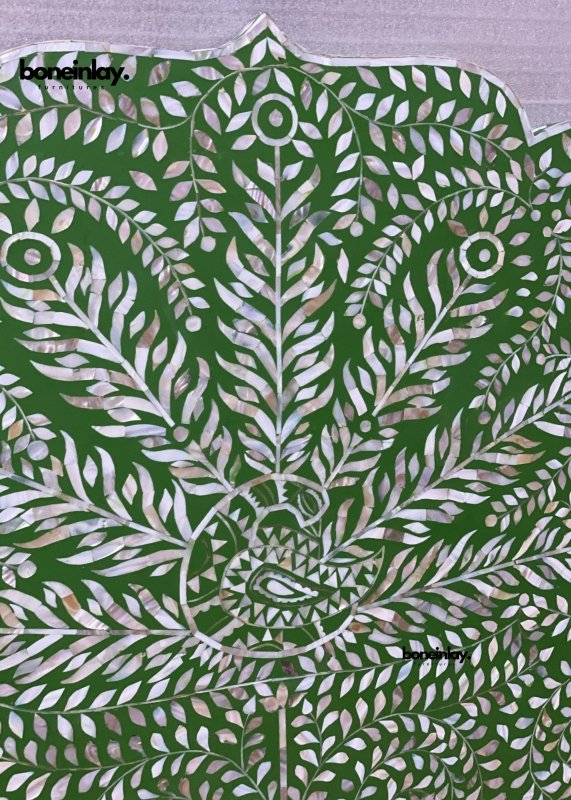 Exquisite Green Peacock Mother of Pearl Headboard - Handcrafted Luxury Bed Frame for Master Bedroom & Guest Room Decor