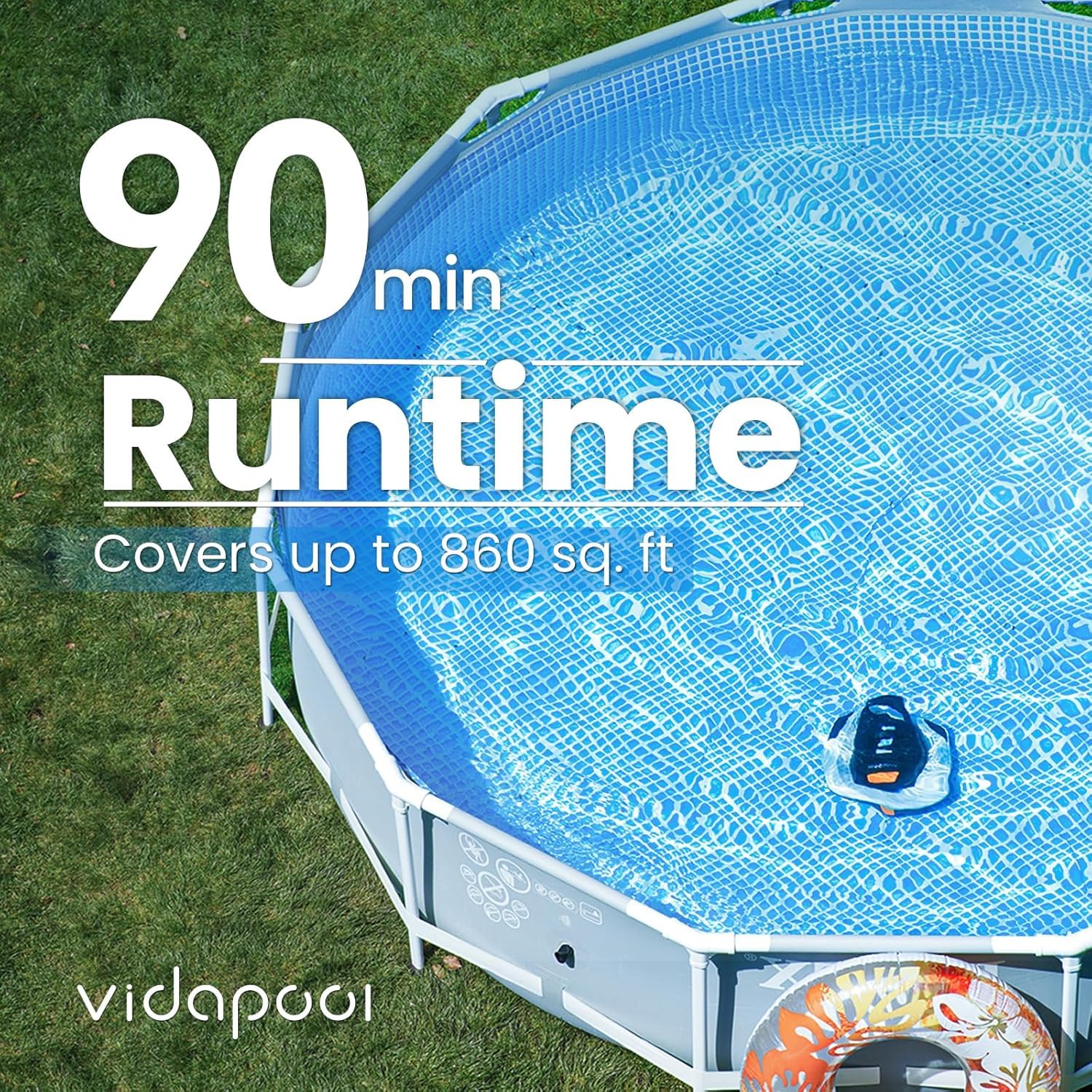 Cordless Robotic Pool Vacuum Cleaner with Self-Parking & LED Indicator | Portable Automatic Pool Cleaner for Above Ground/Flat Pools up to 860 Sq.Ft | 90 Min Runtime | White | Perfect for Weekly Pool Maintenance & Quick Cleaning