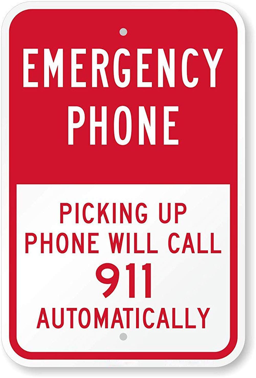 Emergency Phone Sign - Auto-Dial 911 When Picked Up | Engineer Grade Aluminum 12x18 Inches | Ideal for Public Safety Areas, Hospitals & Schools
