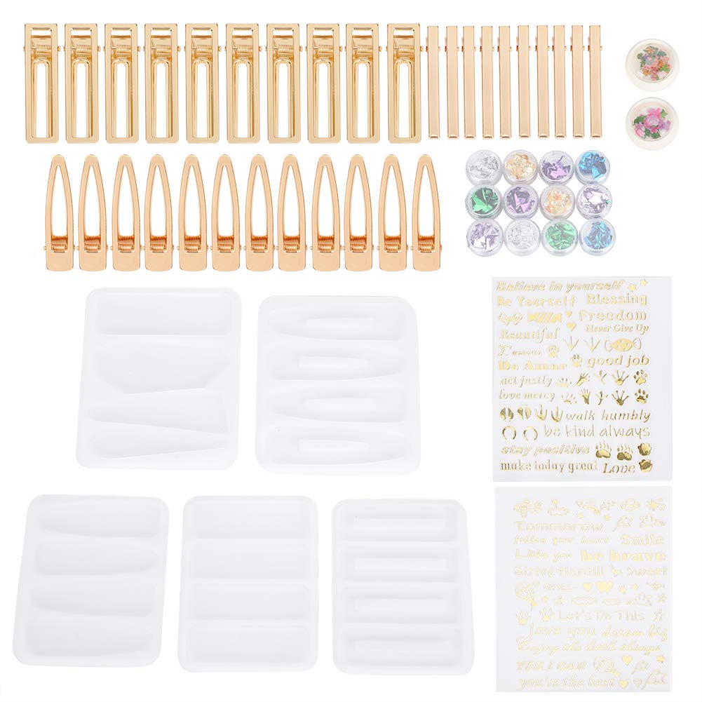 Fdit Silicone Resin Molds for Hair Clips - DIY Hairpin Making Kit, Practical Silicone Hair Accessory Molds (Set of 6) - Perfect for Crafting Hair Clips, Barrettes, and Decorative Hair Pins at Home or for Small Business