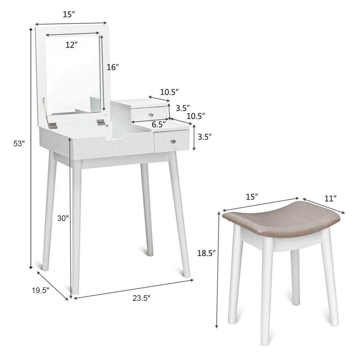 AUGESTER Vanity Dressing Set with Flip Top Mirror & Cushioned Stool - White Folding Makeup Desk with Large Storage for Bedroom, Bathroom | Perfect Vanity Table for Women & Girls | Ideal for Makeup, Dressing & Home Office Use (HW65961)