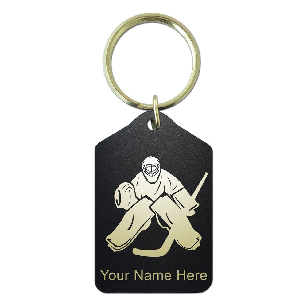 Custom Engraved Hockey Goalie Keychain - Black Metal Key Ring for Hockey Players, Coaches & Fans - Perfect Gift for Sports Enthusiasts & Game Day Accessories
