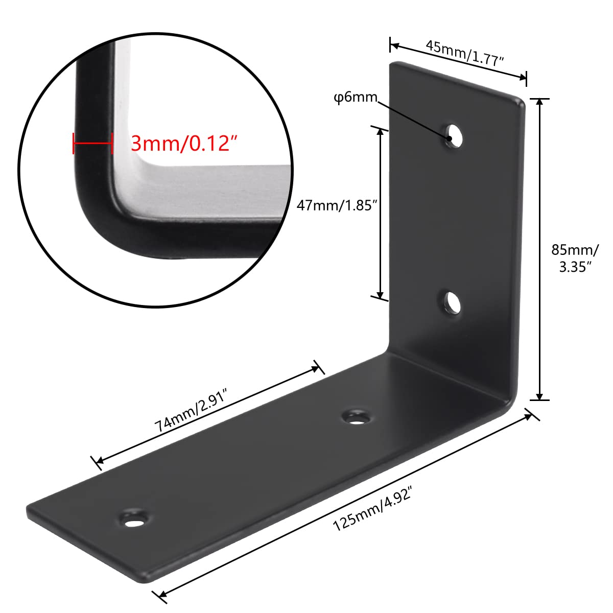 YUMORE Heavy Duty L Brackets 5x3x1.8 Inch, Stainless Steel Wall Mount Shelf Brackets for Floating Shelves - Industrial Farmhouse Decor - Includes Hardware - Rustic Black - Pack of 4 - Perfect for Kitchen, Bathroom, Garage & Home Organization Storage