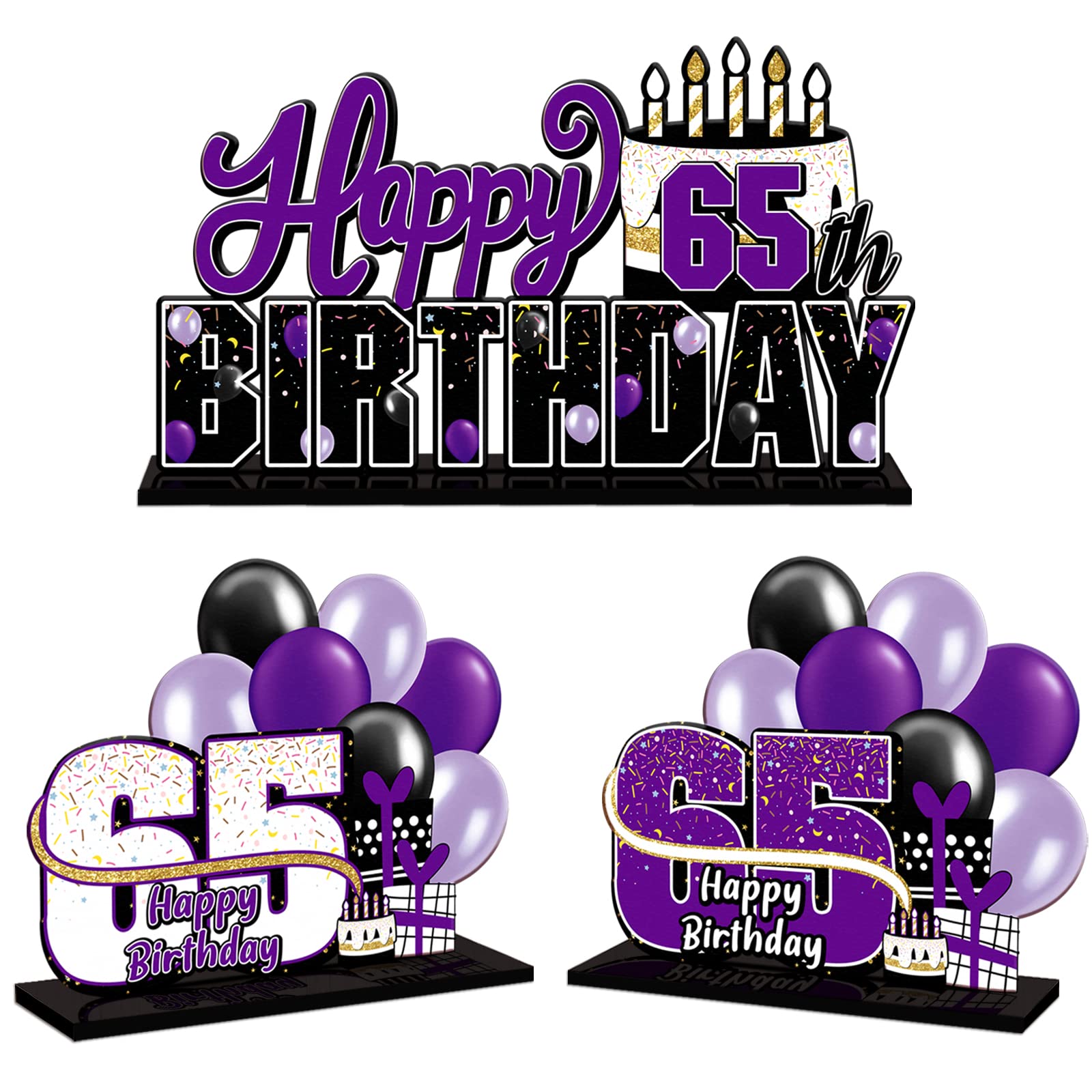 65th Birthday Party Decorations - Purple Acrylic Table Topper Centerpiece Set for 65 Years Old Celebration | Cheers to 65 Bday Gift Idea | Perfect for Milestone Birthday Parties, Retirement Celebrations & Anniversary Decor