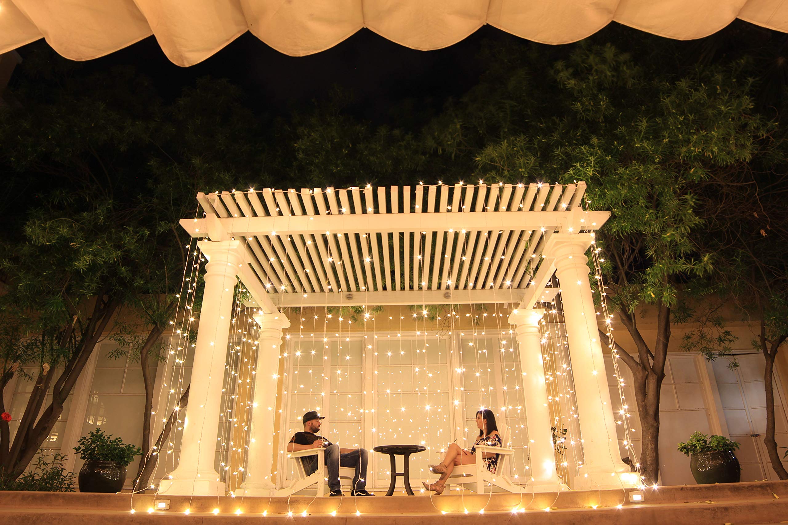 165 LED String Curtain Lights - Warm White Twinkle Lights, 10ft x 7.5ft with White Wire (Connect up to 6 Sets) for Bedroom, Outdoor, Party, Wedding Decorations - Perfect for Creating Romantic Ambiance and Holiday Lighting