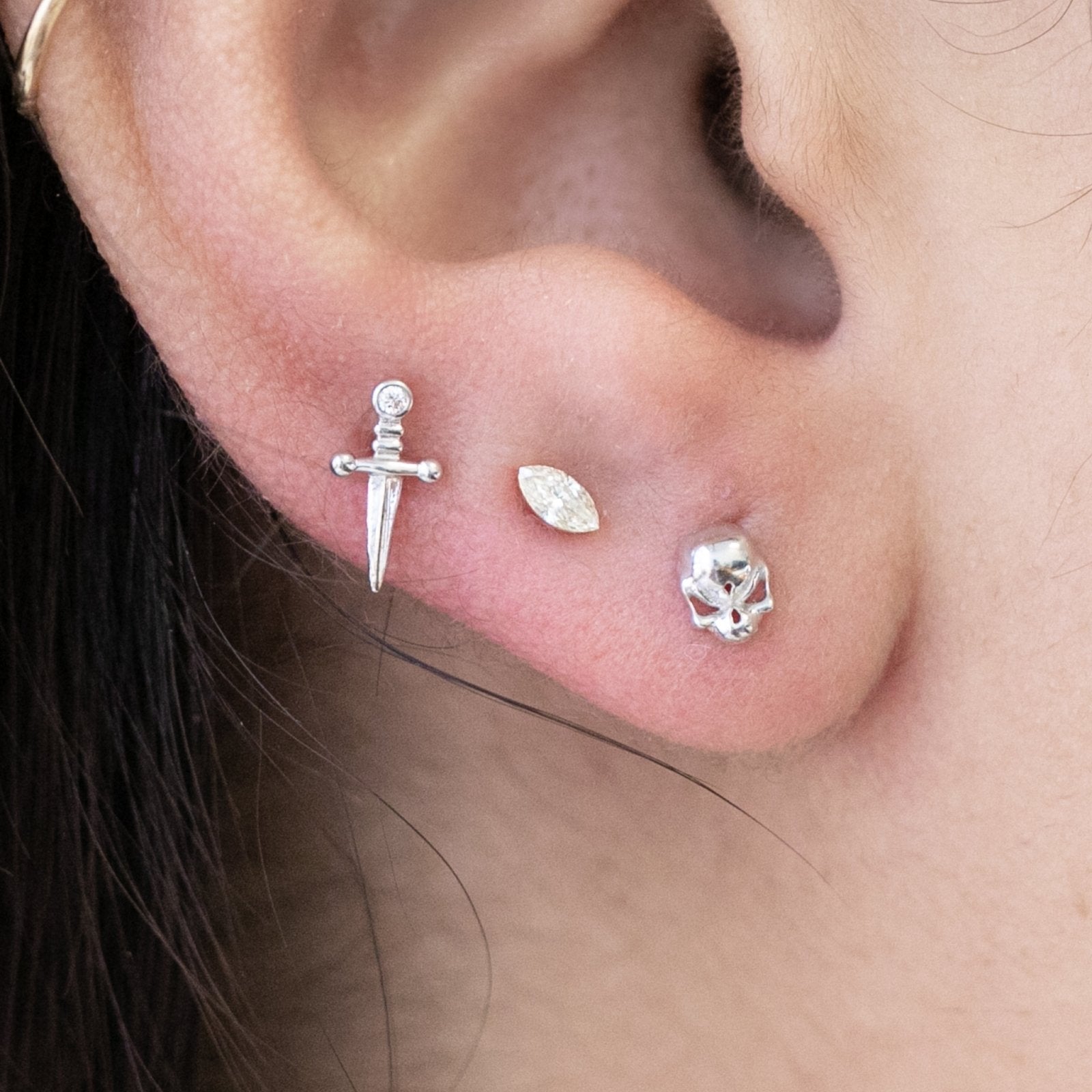 14k White Gold Dagger Flat Back Stud Earrings - Perfect for Gothic, Punk, and Alternative Fashion Styles