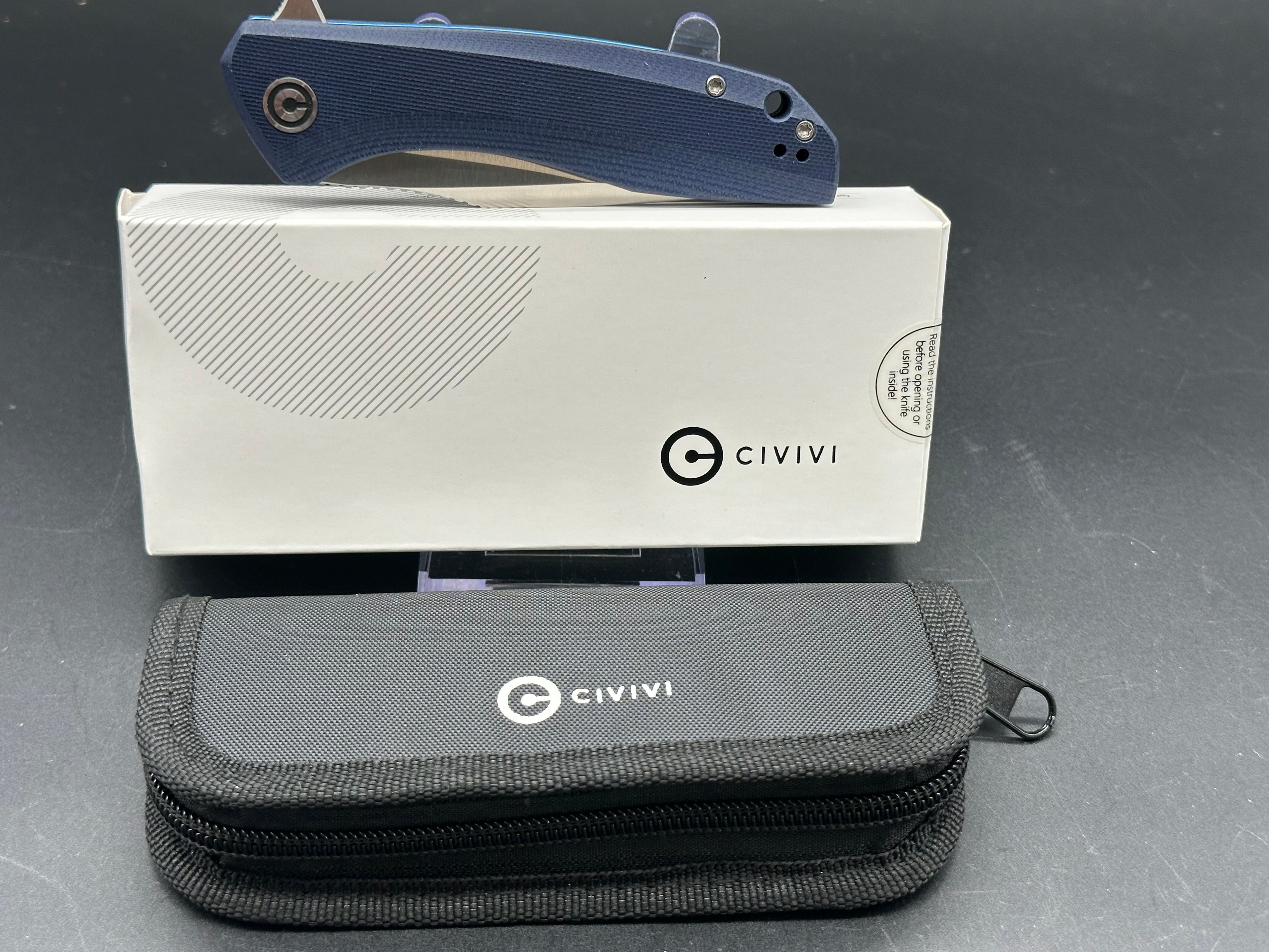 CIVIVI Baklash Liner Lock Folding Knife - Blue G10 Handle, Plain Edge Blade - EDC, Camping, Outdoor Survival & Everyday Carry