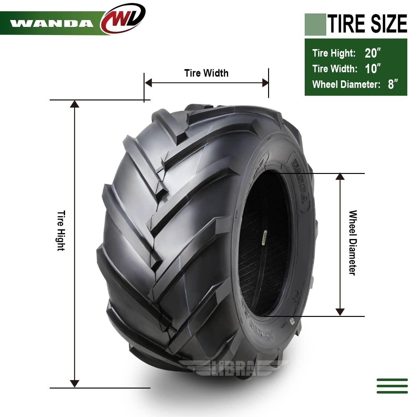 WANDA 20x10-8 Lawn Mower Tires 4 Ply - Set of 2 for Tractors & Farm Equipment - Heavy Duty All-Terrain Tractor Tires 20x10x8 (Model 13071) - Perfect for Lawn Mowing, Agriculture & Farm Use