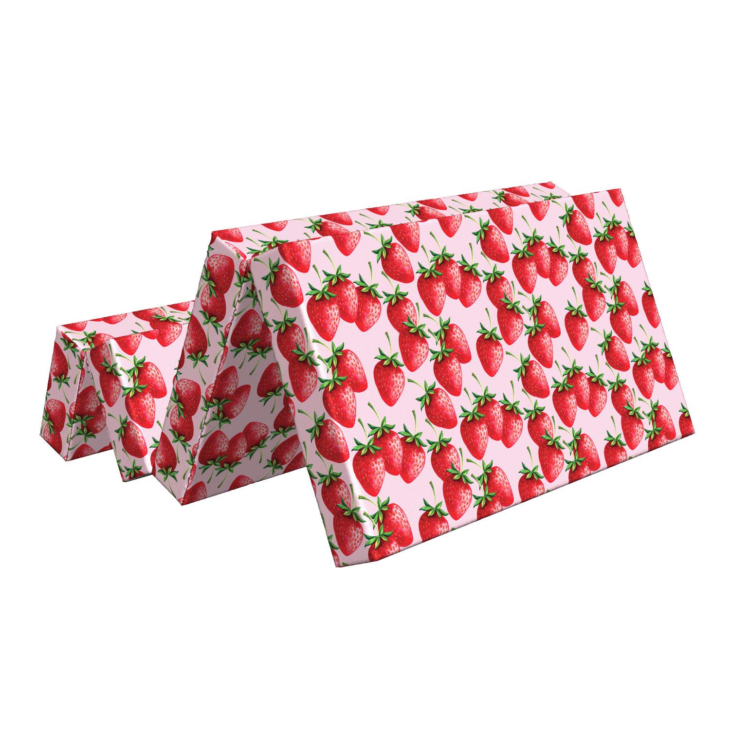 Ambesonne Red Foldable Mattress with Juicy Strawberries Print - 78.7