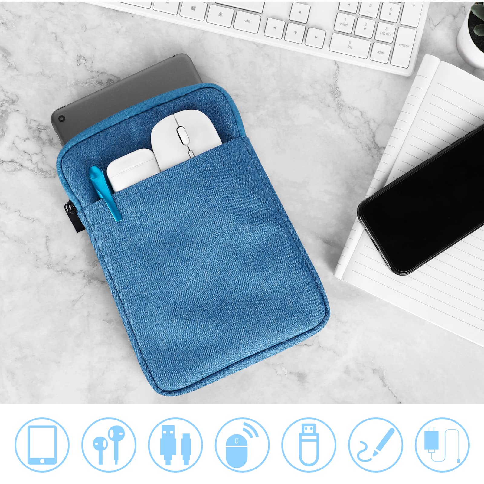 UrbanX 8 Inch Tablet Case for Alcatel One Touch Tab 7 HD - Lightweight Protective Sleeve with Dual Pockets | Perfect for Travel, Work & School