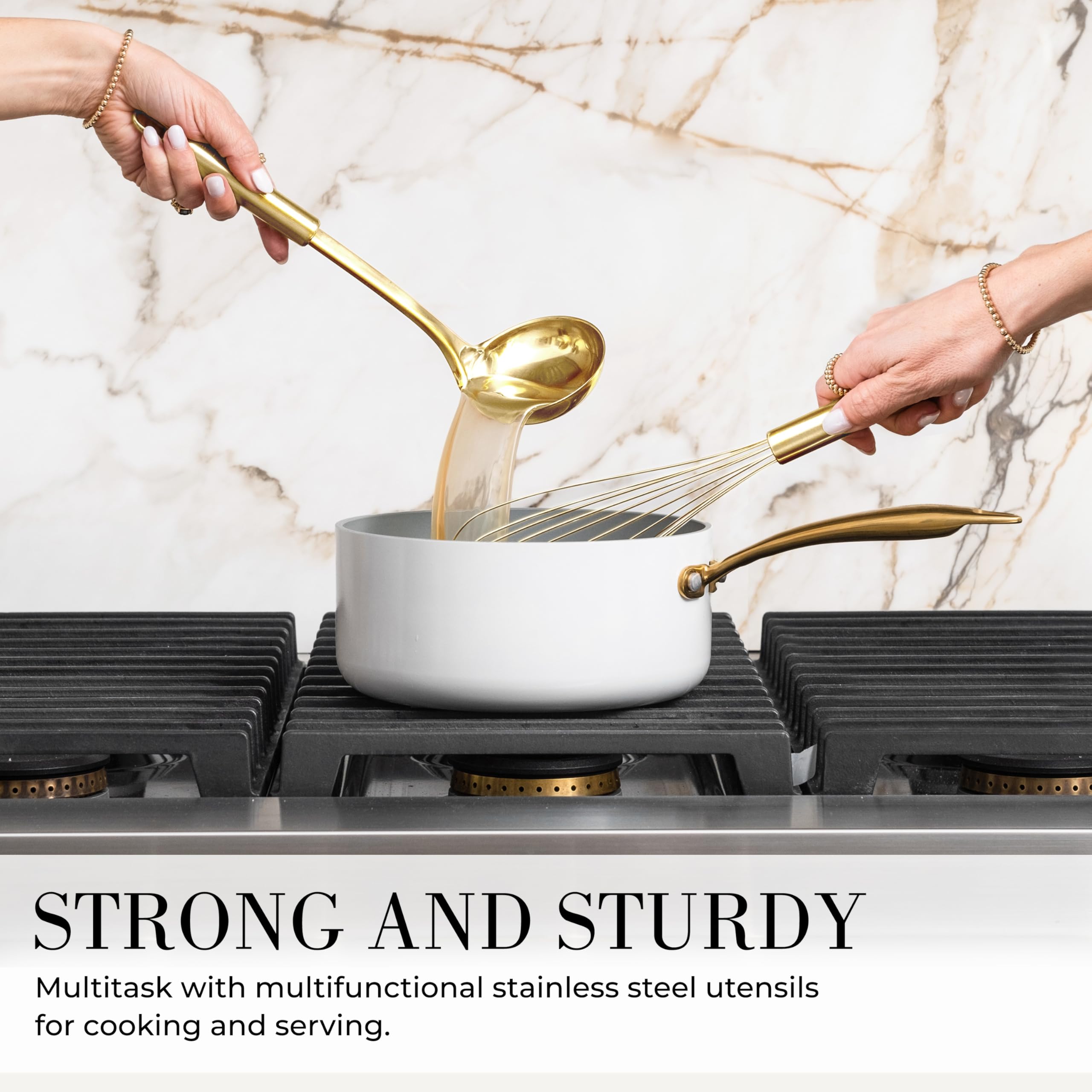 Premium 7-Piece White & Gold Silicone Cooking Utensil Set with Holder - Heat-Resistant Kitchen Tools for Nonstick Cookware - Perfect for Baking, Frying & Modern Kitchen Decor - Luxury Cooking Gift Set for Home Chefs
