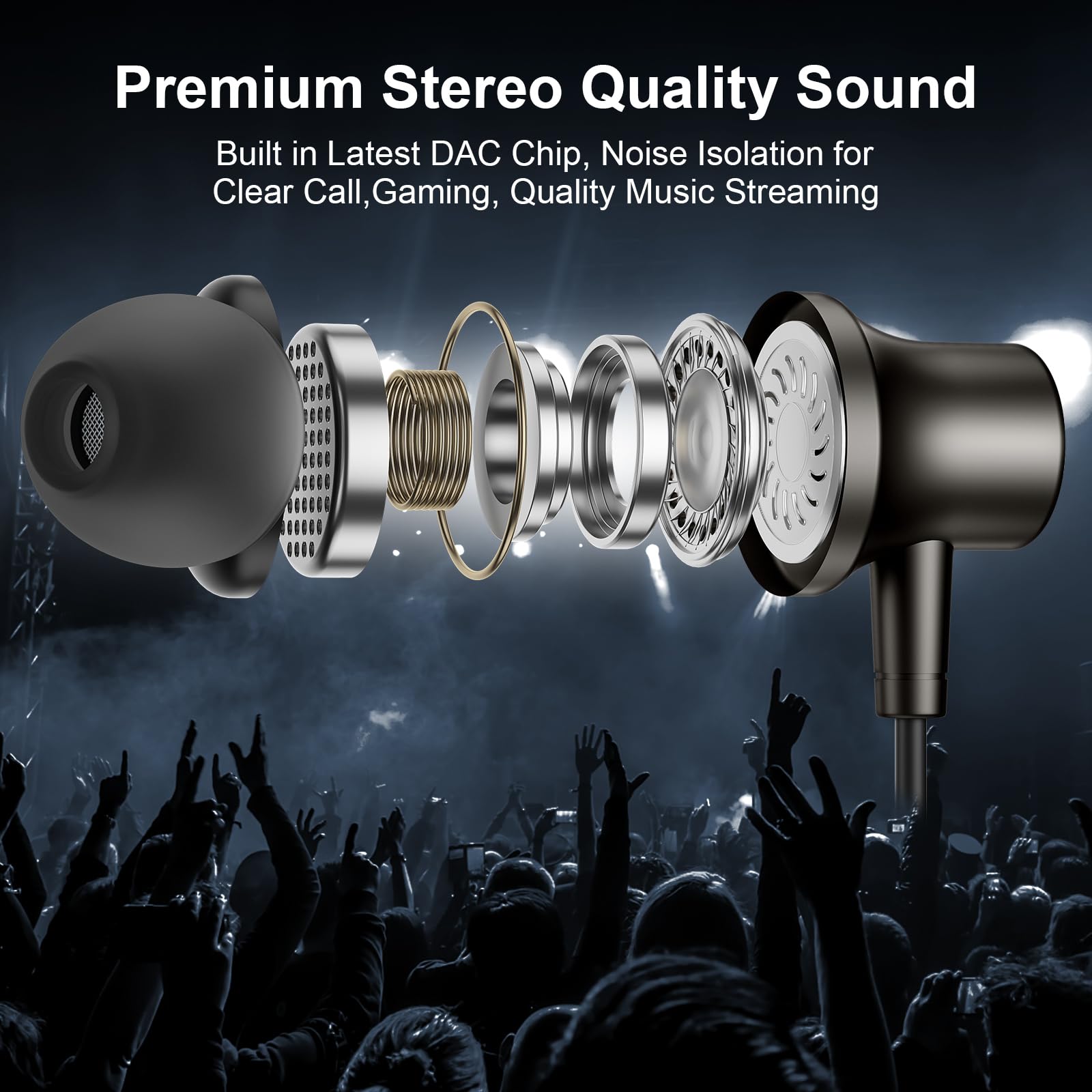 USB C Wired Earbuds with Microphone & Noise Cancellation - Magnetic Type C Earphones Compatible with iPhone 16/15 Pro Max, Samsung S25/S24/A Series, iPad 10/11 & Pixel 9 - Perfect for Commuting, Gaming & Work Calls