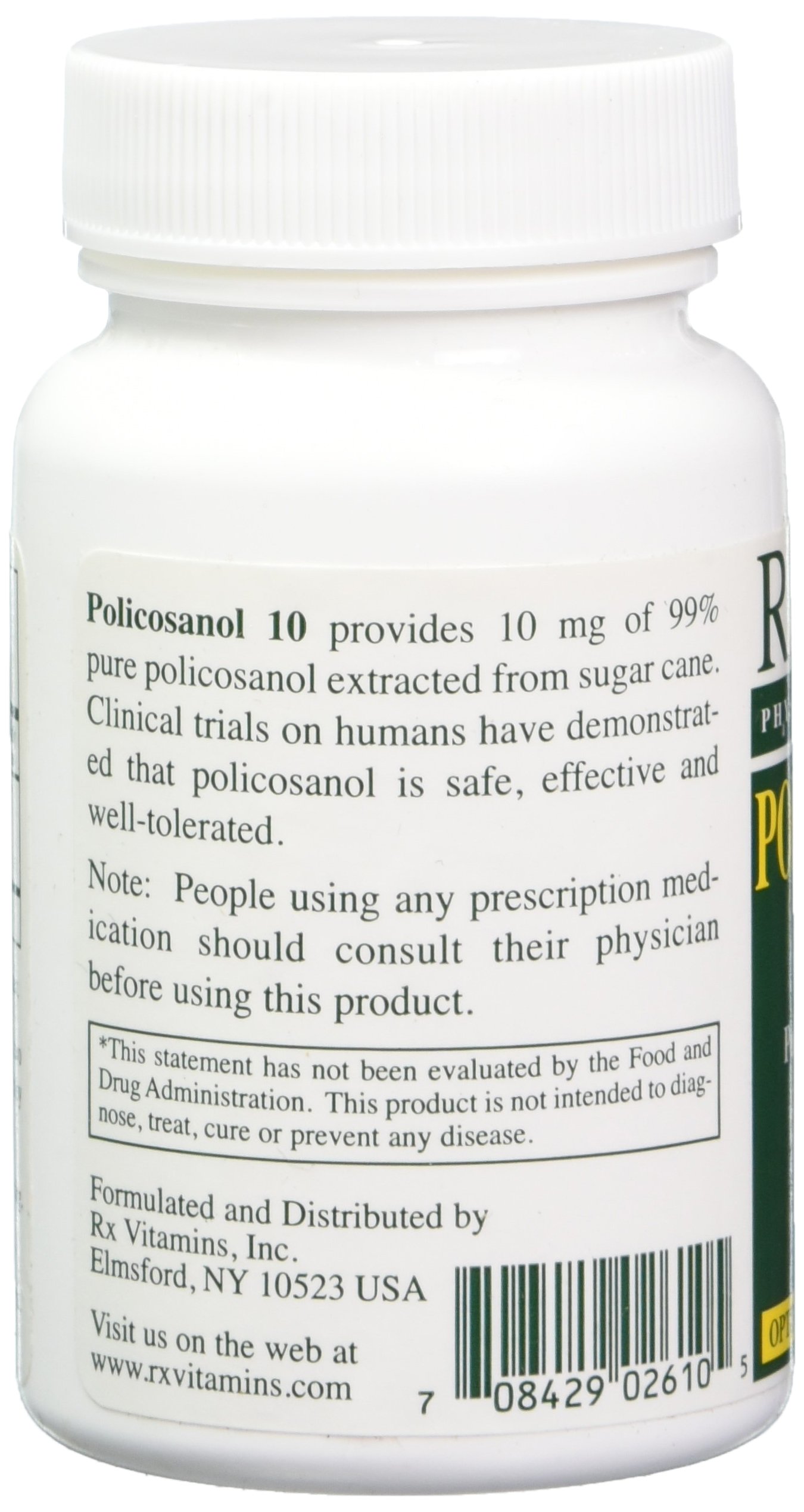 RX Vitamins Policosanol 10mg Capsules - 60 Count Bottle | Supports Healthy Cholesterol Levels & Cardiovascular Health | Daily Supplement for Heart Wellness