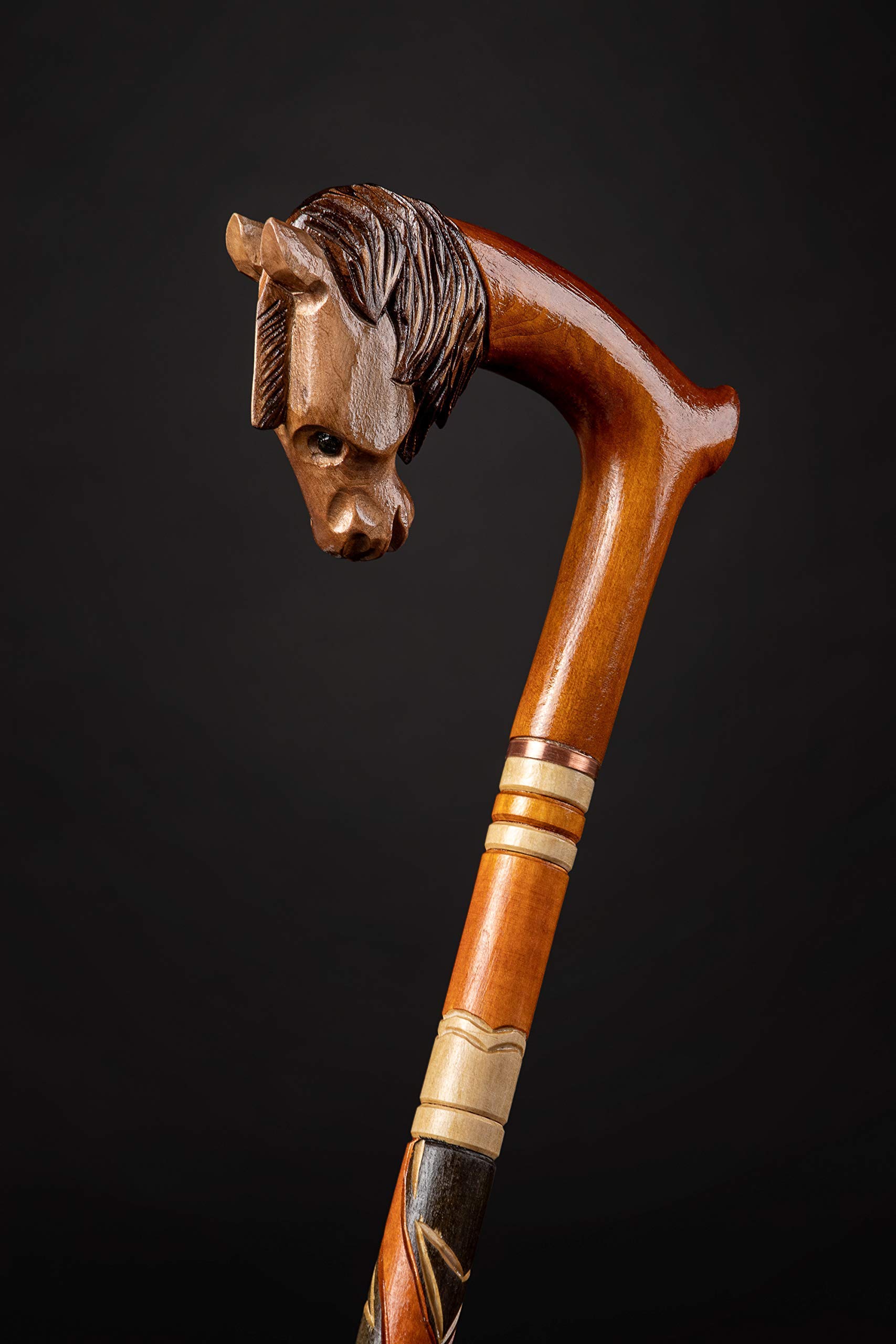 Hand Carved Wooden Walking Cane - Handmade Riding Horse Design Walking Stick for Men & Women - Premium Handcrafted Animal Cane for Hiking, Outdoor Adventures & Fashion Accessory