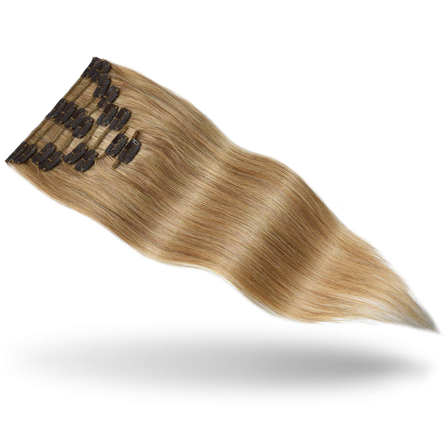 Rose Bud Clip-in Hair Extensions 8Pcs - 100% Remy Human Hair, 18 Clips, 65g/Set, 16 Inch Dark Blonde for Volume & Length - Perfect for Weddings, Parties & Daily Styling