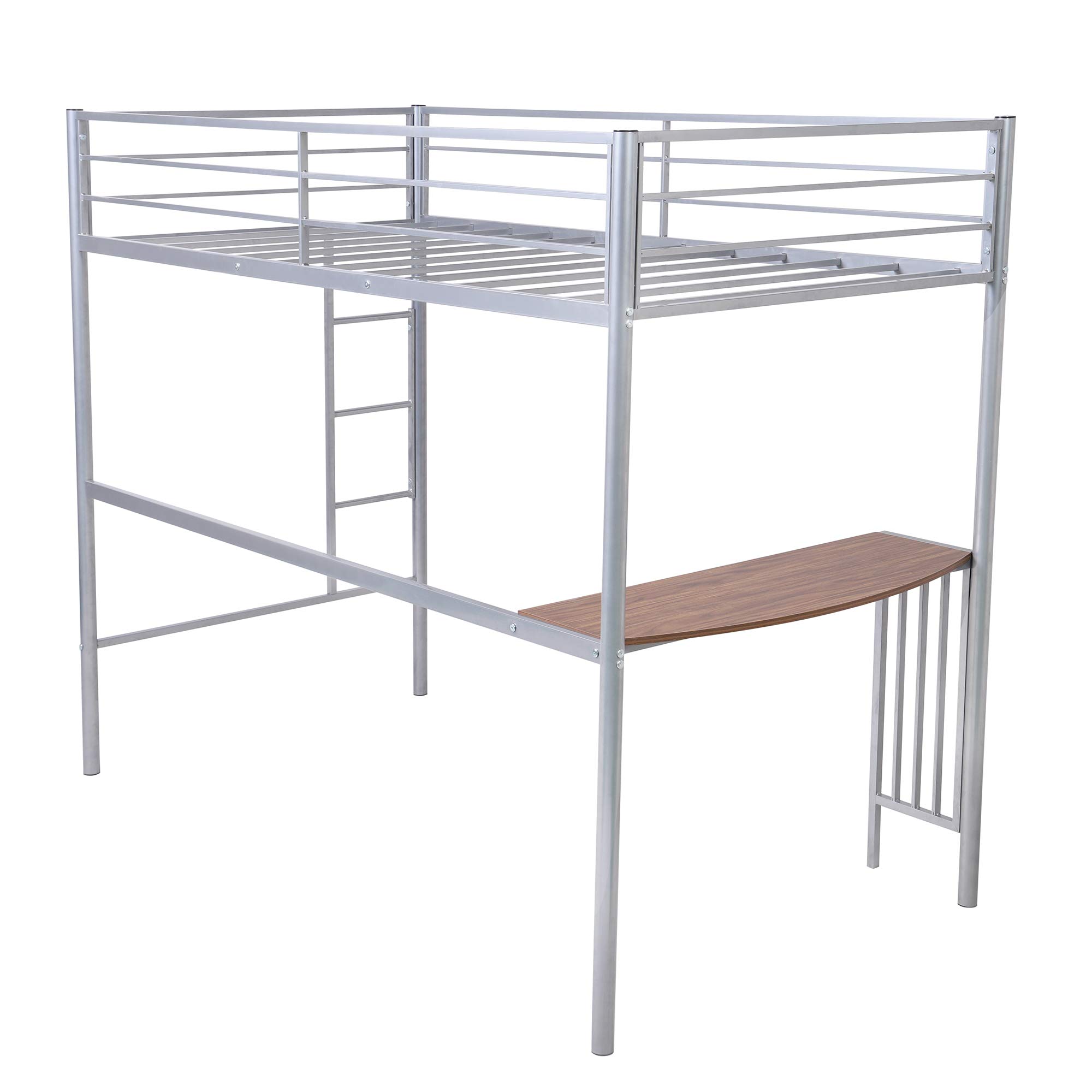 **LZ LEISURE ZONE Twin Loft Bed with Desk & Shelves - Sturdy Metal Loft Bed Frame, Twin Size, No Box Spring Required, Silver - Perfect for Kids' Rooms, Dorms & Small Spaces**