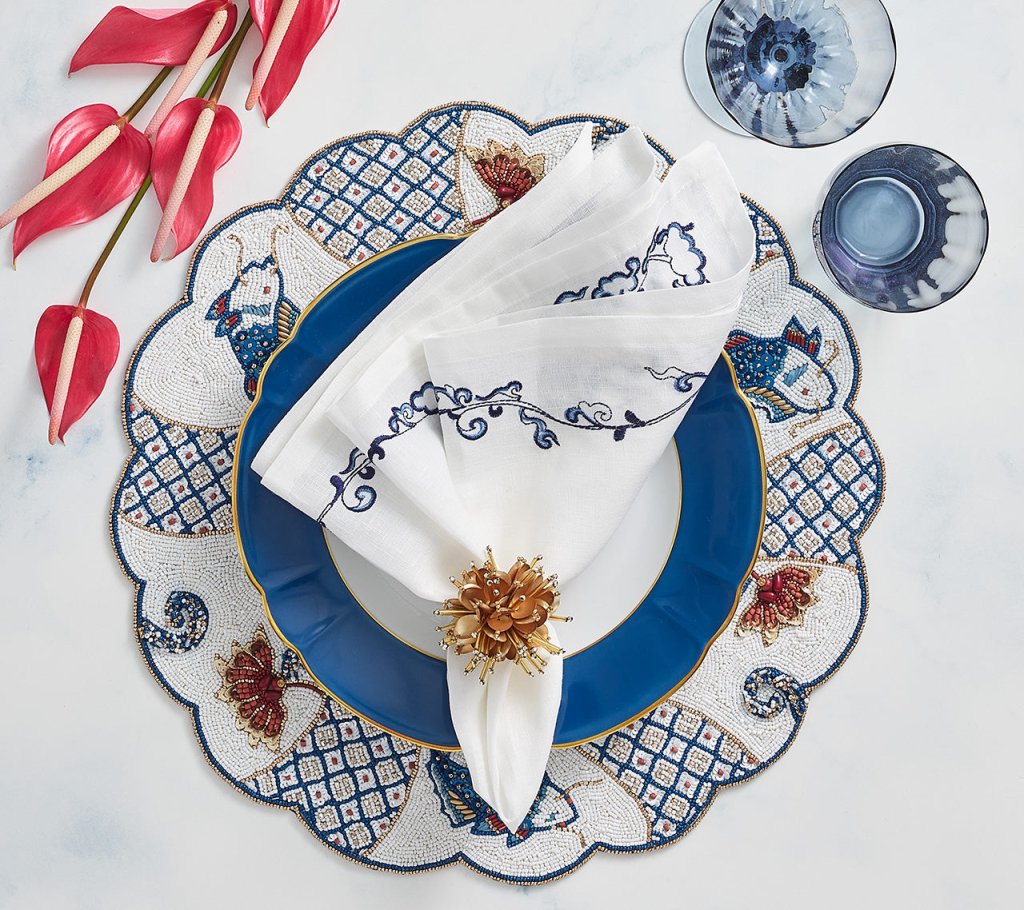 Premium White & Multi-Colored Orient Placemat Set of 2 - Elegant Table Setting for Dining, Kitchen, and Home Decor