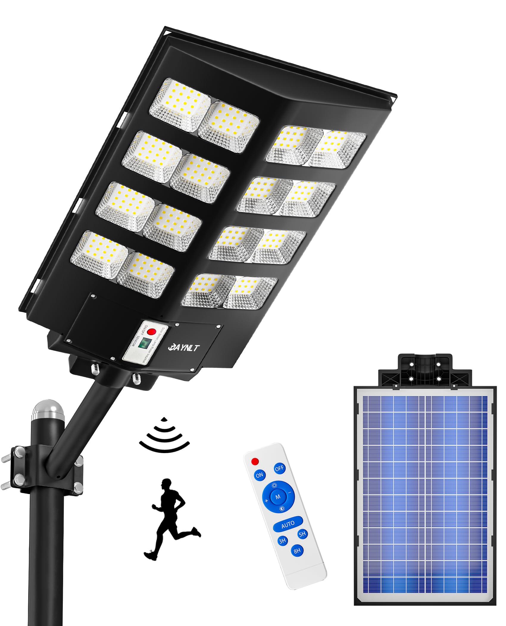 JAYNLT 1000W Solar Street Lights Outdoor - 6500K Bright White Solar Parking Lot Lights with Motion Sensor, IP67 Waterproof, Dusk to Dawn Commercial LED Lighting - Perfect for Streets, Gardens, Pathways, and Parking Areas