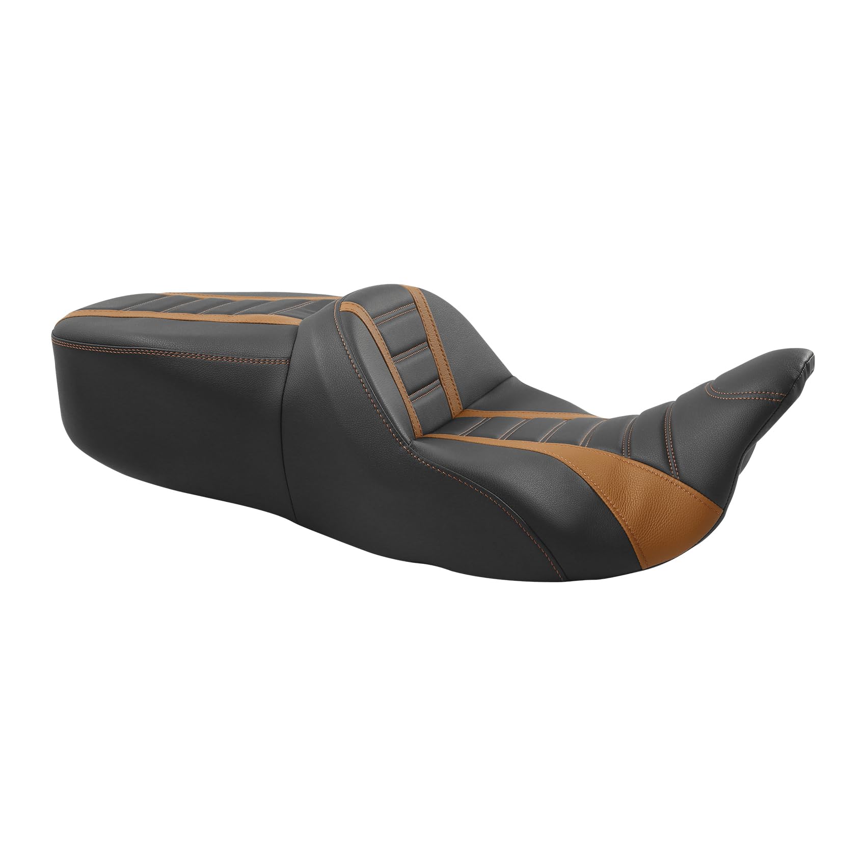 C.C. RIDER Driver & Passenger Seat - Rally Stripe Tuck & Roll 2-Up One-Piece for Harley Touring Road King Street Glide Road Glide Electra Glide 2009-2023 | Comfortable Motorcycle Seat for Long Rides & Cruising