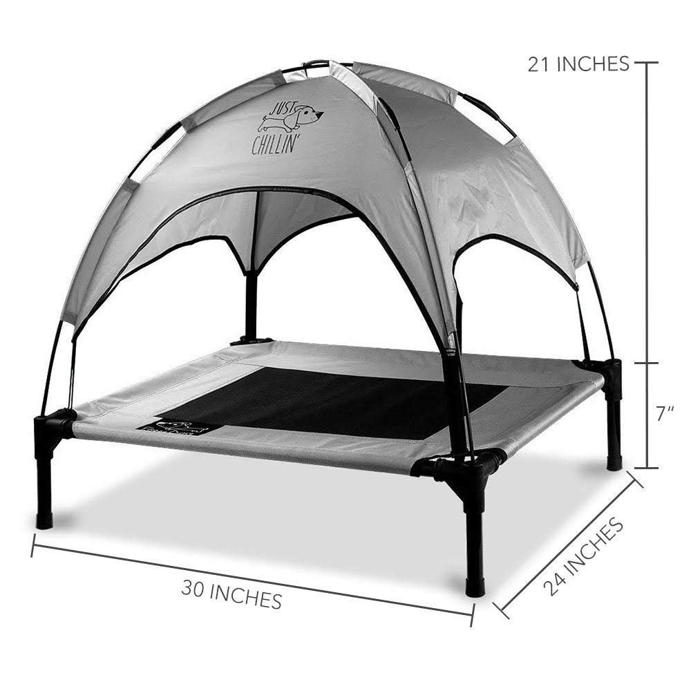 Floppy Dawg Just Chillin' Elevated Cooling Dog Bed - Breathable Mesh Cot with Removable Canopy Shade for Indoor & Outdoor Use - Lightweight Portable Pet Bed for Hot Weather, Patio, Camping & Backyard Relaxation