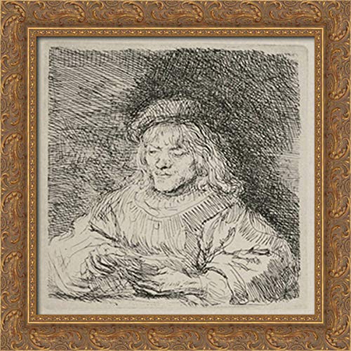 Rembrandt Gold Ornate Wood Framed Canvas Art - 20x20 Inches Vintage Playing Card Painting - Perfect for Living Room, Study or Game Room Decor