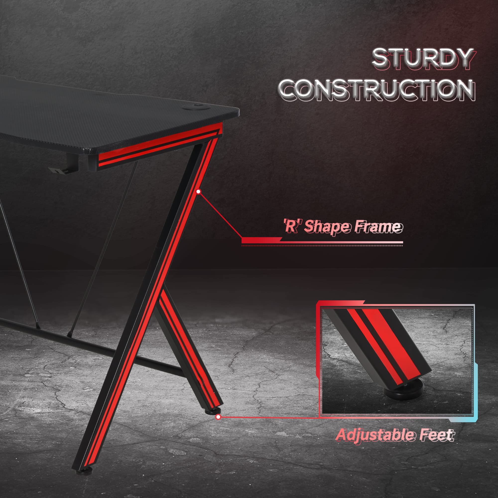 HOMCOM 41 inch Gaming Computer Desk with Cup Holder & Headphone Hook - Carbon Fiber Surface Home Office Workstation for PC Gaming & Study - Perfect for Small Spaces & Cable Management