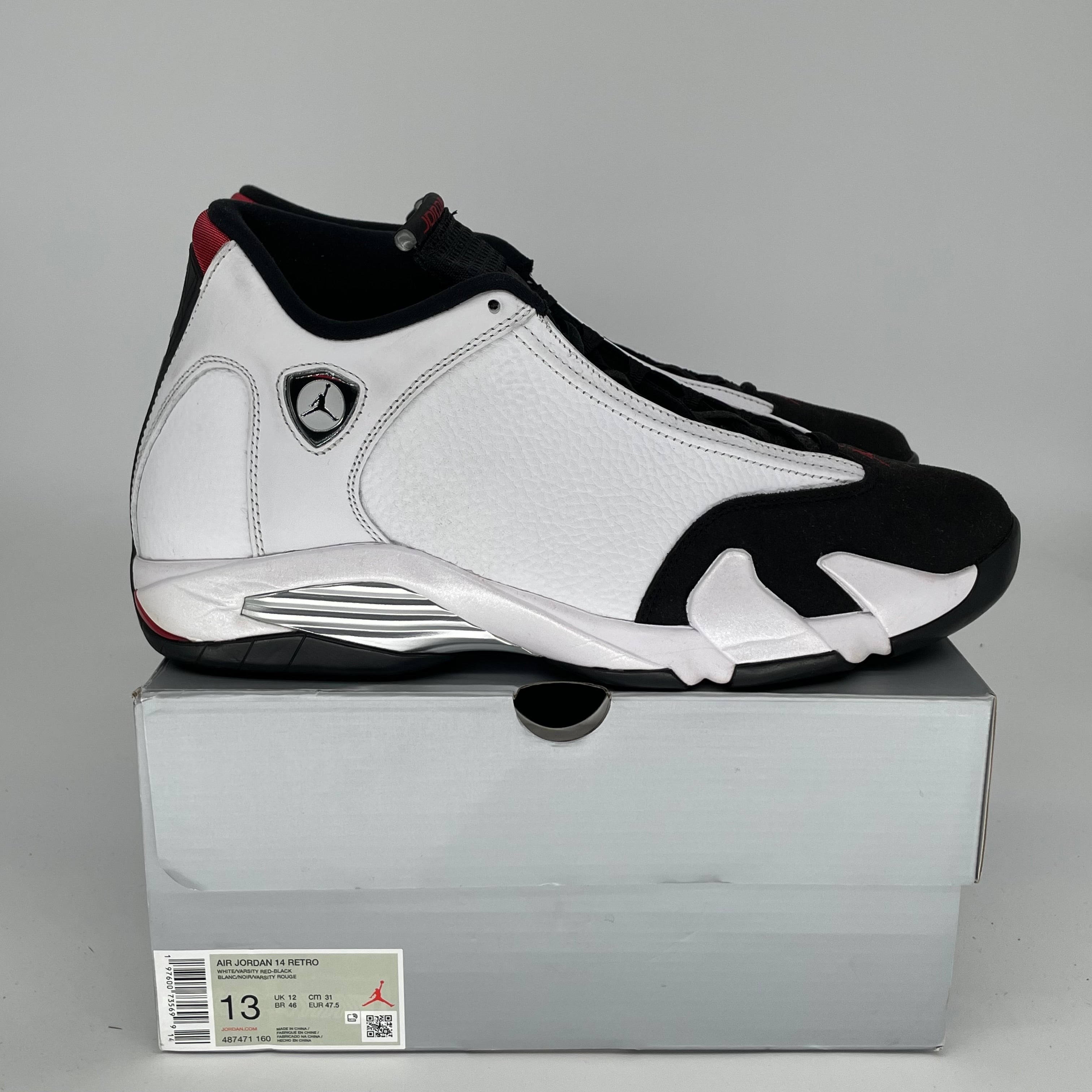 Original Air Jordan 14 Retro 'Black Toe' Men's Basketball Shoes Size 13 (487471-160) - Perfect for Sneaker Collectors & Court Performance