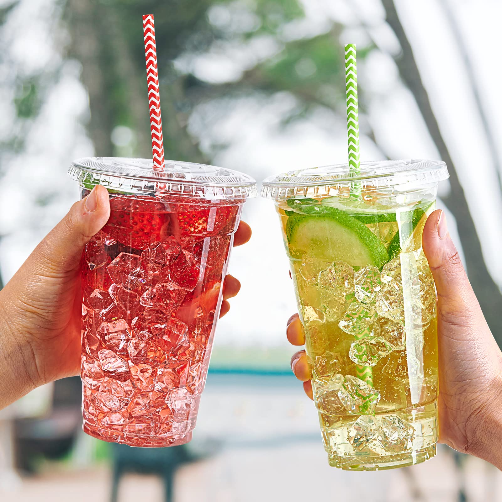 Lilymicky 60 Sets 24 oz Clear Plastic Cups with Flat Lids - Disposable Drinking Cups for Ice Coffee, Smoothies, Slurpee & Cold Beverages - Perfect for Parties, Picnics, BBQs & Office Use