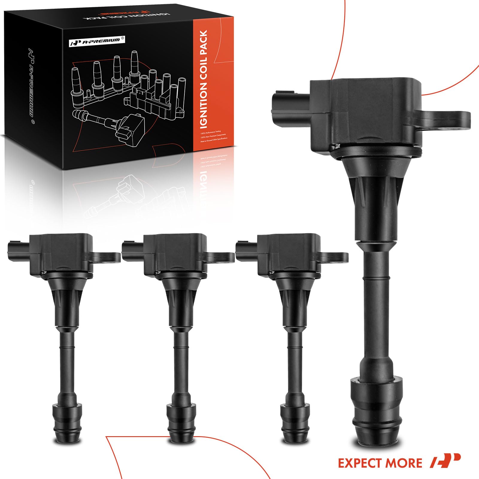 Premium Set of 4 Ignition Coil Packs for Nissan Altima 2002-2006, Sentra 2002-2006, X-Trail 2002-2013 - Compatible with L4 2.5L Engine, Replaces OEM# 22448-8H310 & UF-350 - Perfect for Smooth Engine Performance & Fuel Efficiency