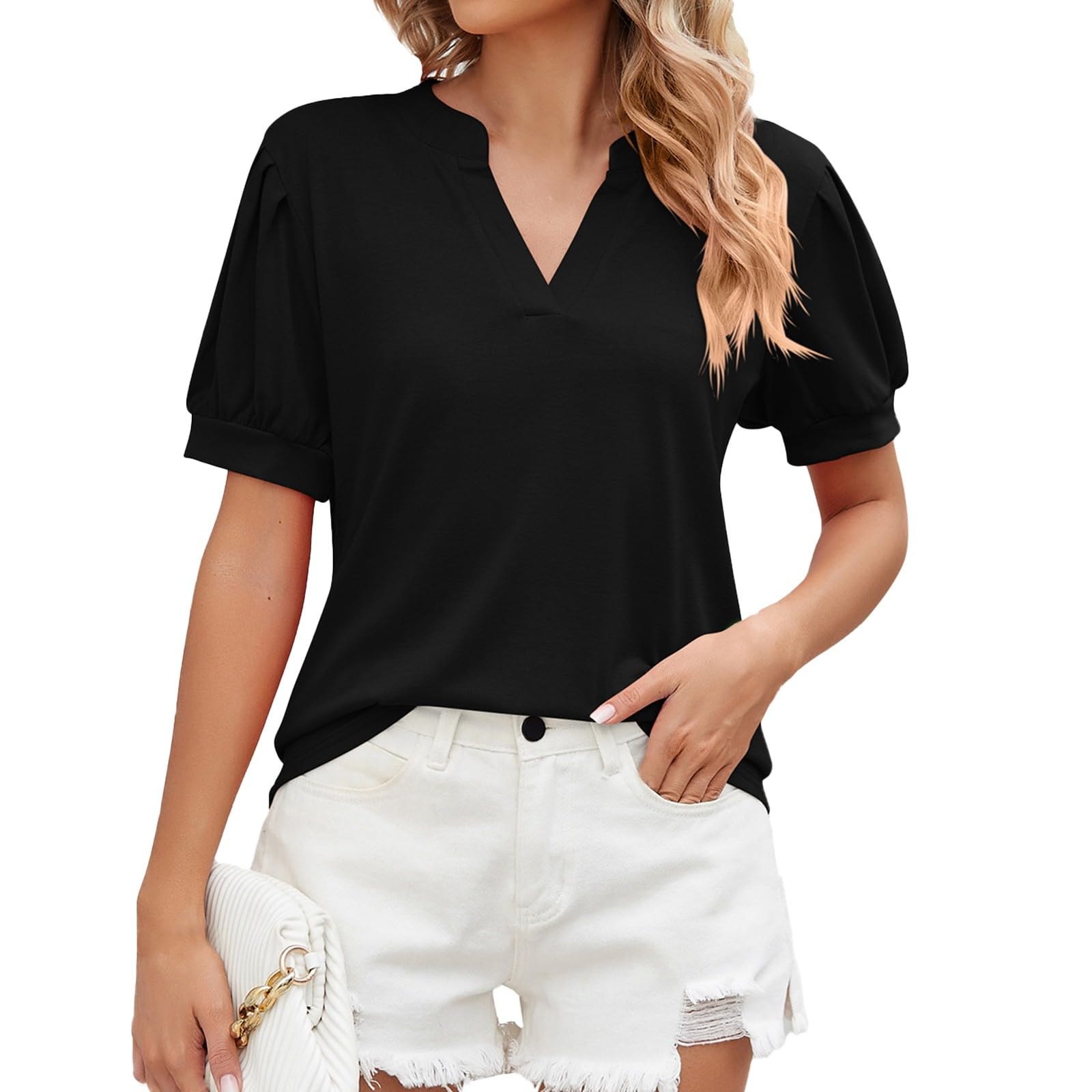 Women's Loose Fit V-Neck Summer Tops - Cute & Classy Solid Basic Shirts for Casual Wear, Beach Outings & Everyday Comfort