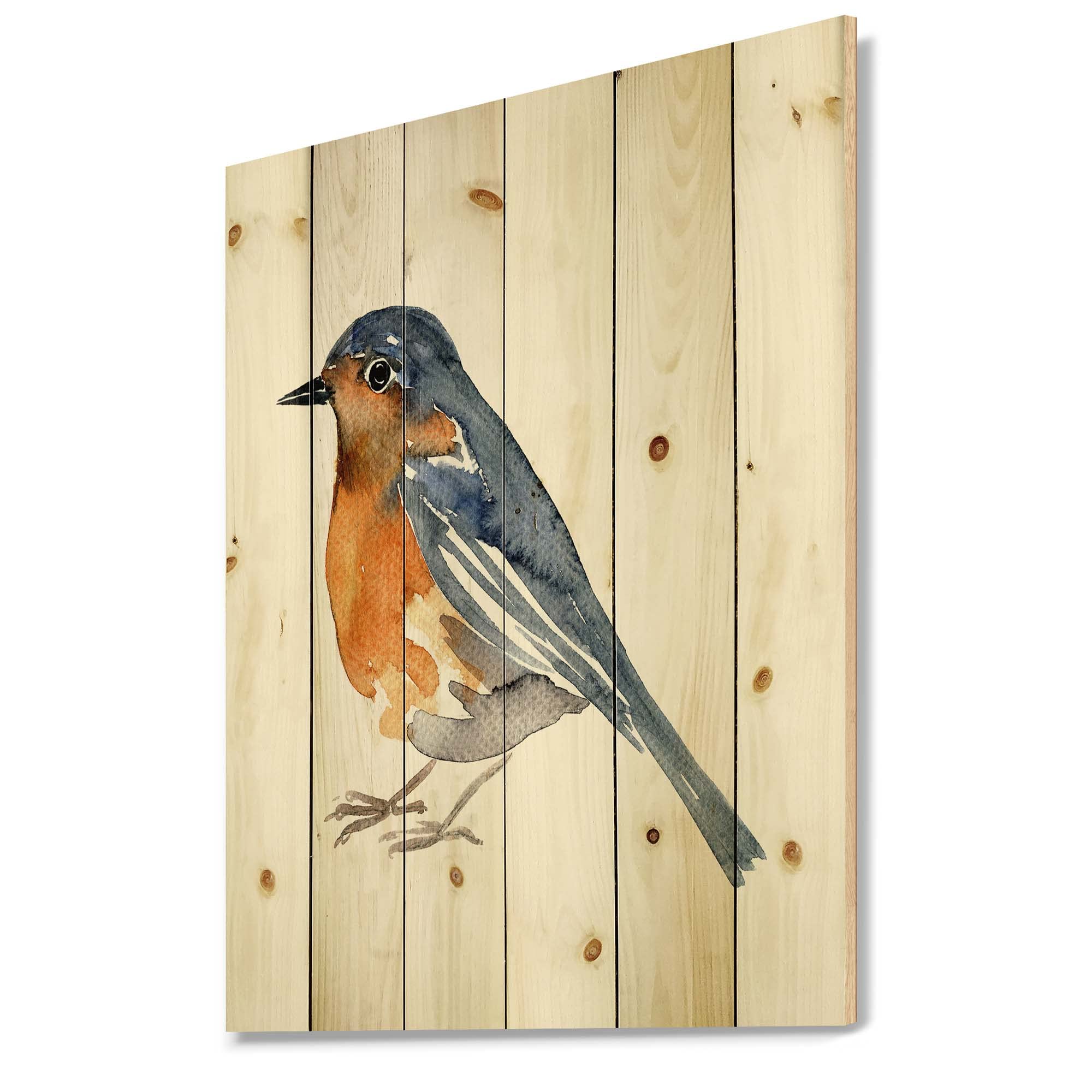 Vintage Orange Bird Wood Wall Decor - Traditional Large Animal Wall Art Panel Printed on Natural Pine Wood - Perfect for Home, Living Room, Bedroom & Office Decoration